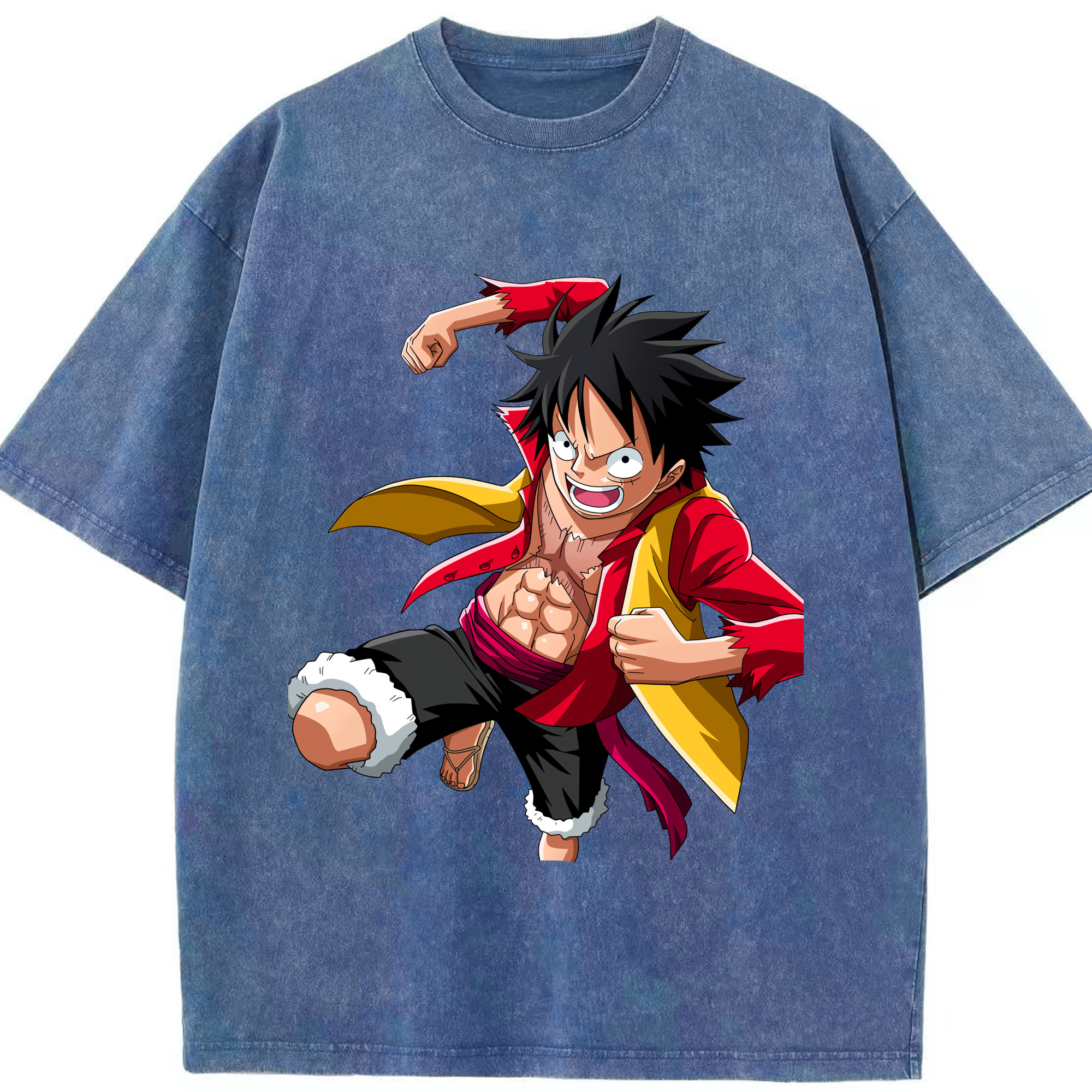 ワンピース モンキー・D・ルフィ ONE PIECE Monkey D. Luffy 綿100% ヴィンテージ風 半袖Tシャツ（フロントプリント）