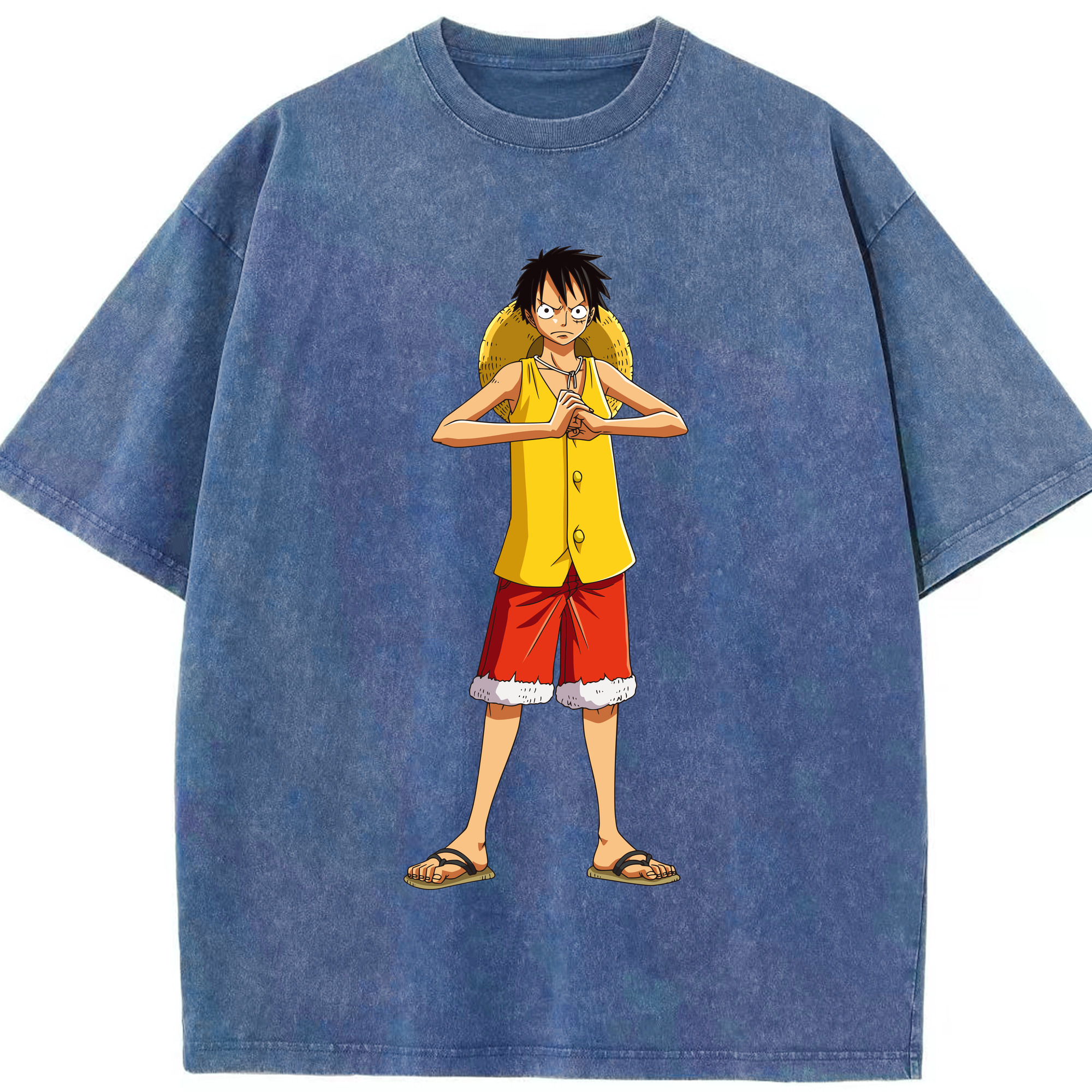 ワンピース モンキー・D・ルフィ ONE PIECE Monkey D. Luffy 綿100% ヴィンテージ風 半袖Tシャツ（フロントプリント）