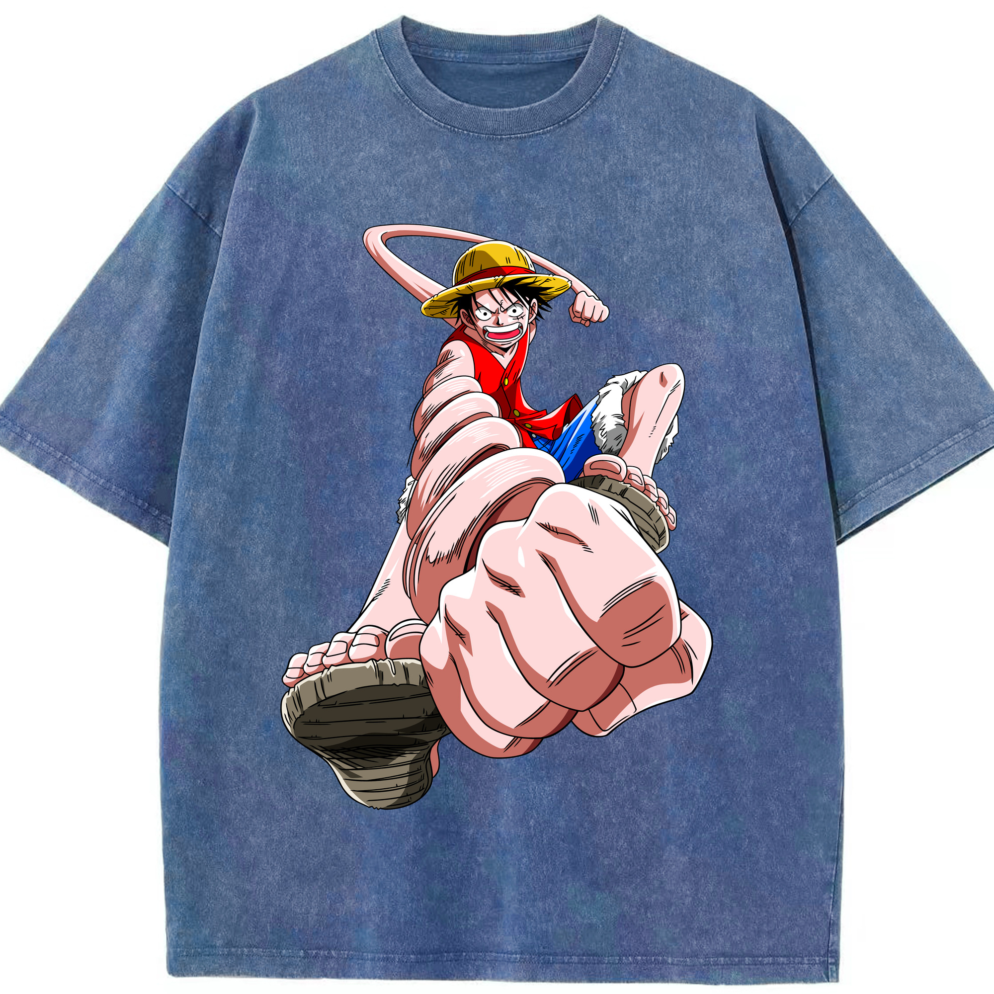 ワンピース モンキー・D・ルフィ ONE PIECE Monkey D. Luffy 綿100% ヴィンテージ風 半袖Tシャツ（フロントプリント）