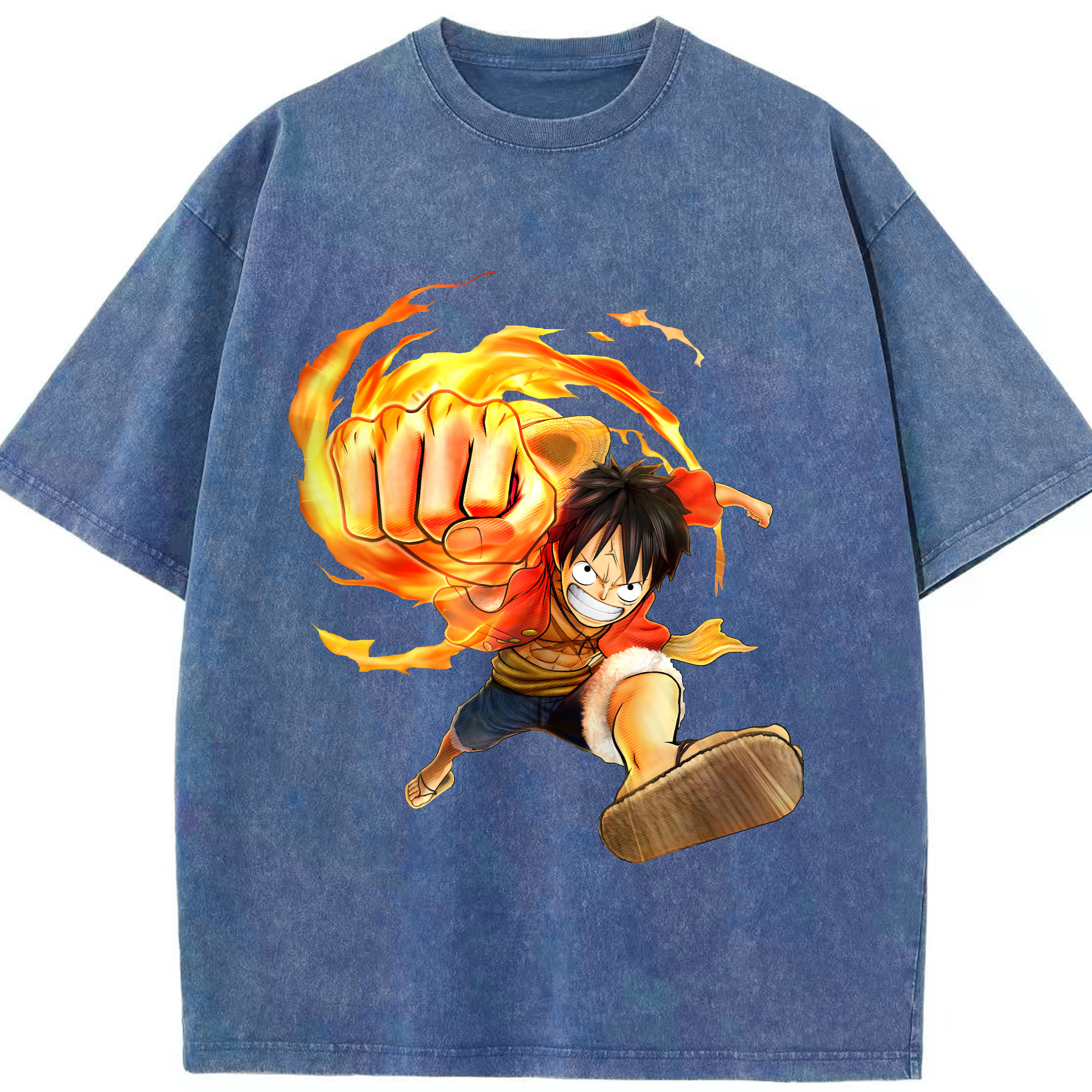 ワンピース モンキー・D・ルフィ ONE PIECE Monkey D. Luffy 綿100% ヴィンテージ風 半袖Tシャツ（フロントプリント）