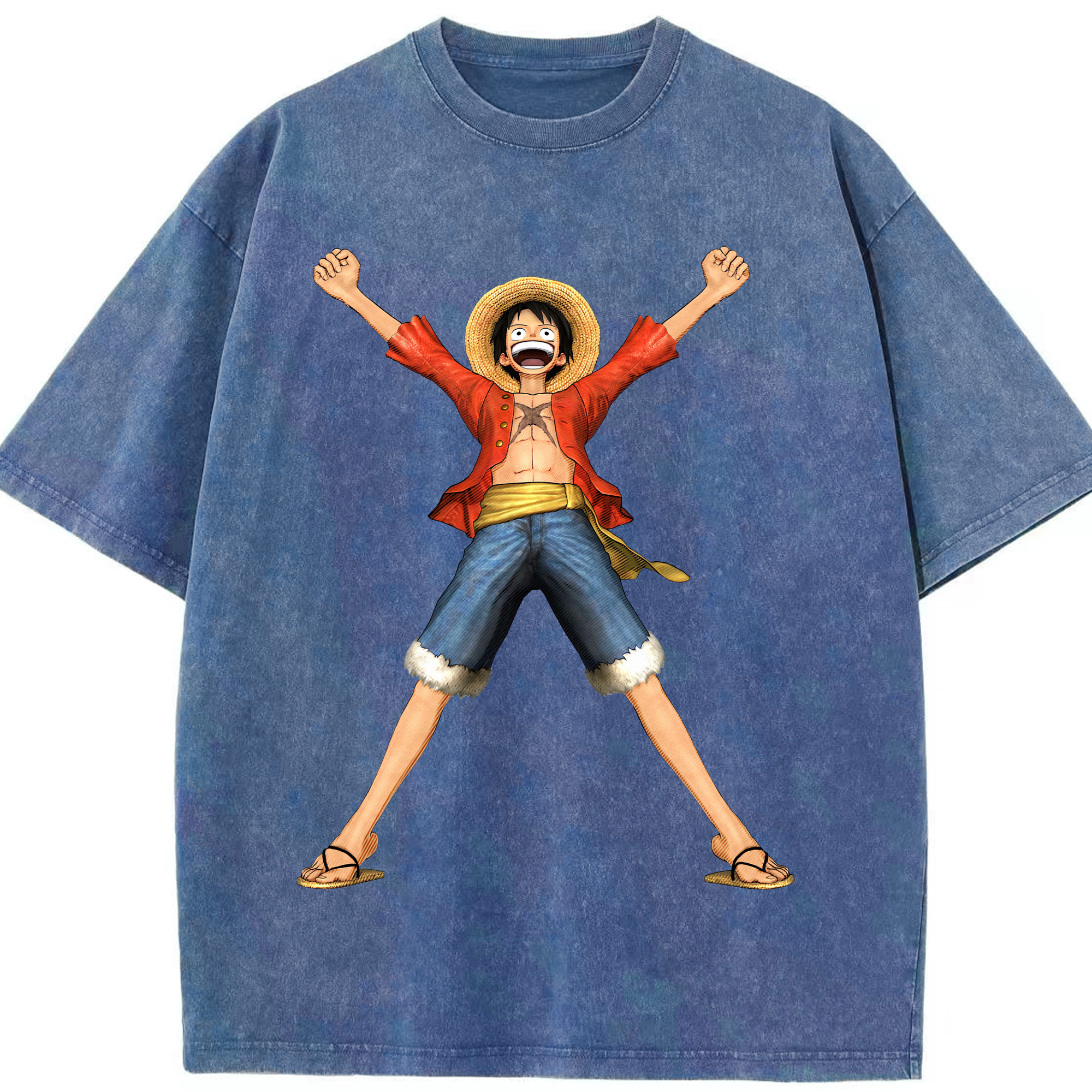 ワンピース モンキー・D・ルフィ ONE PIECE Monkey D. Luffy 綿100% ヴィンテージ風 半袖Tシャツ（フロントプリント）
