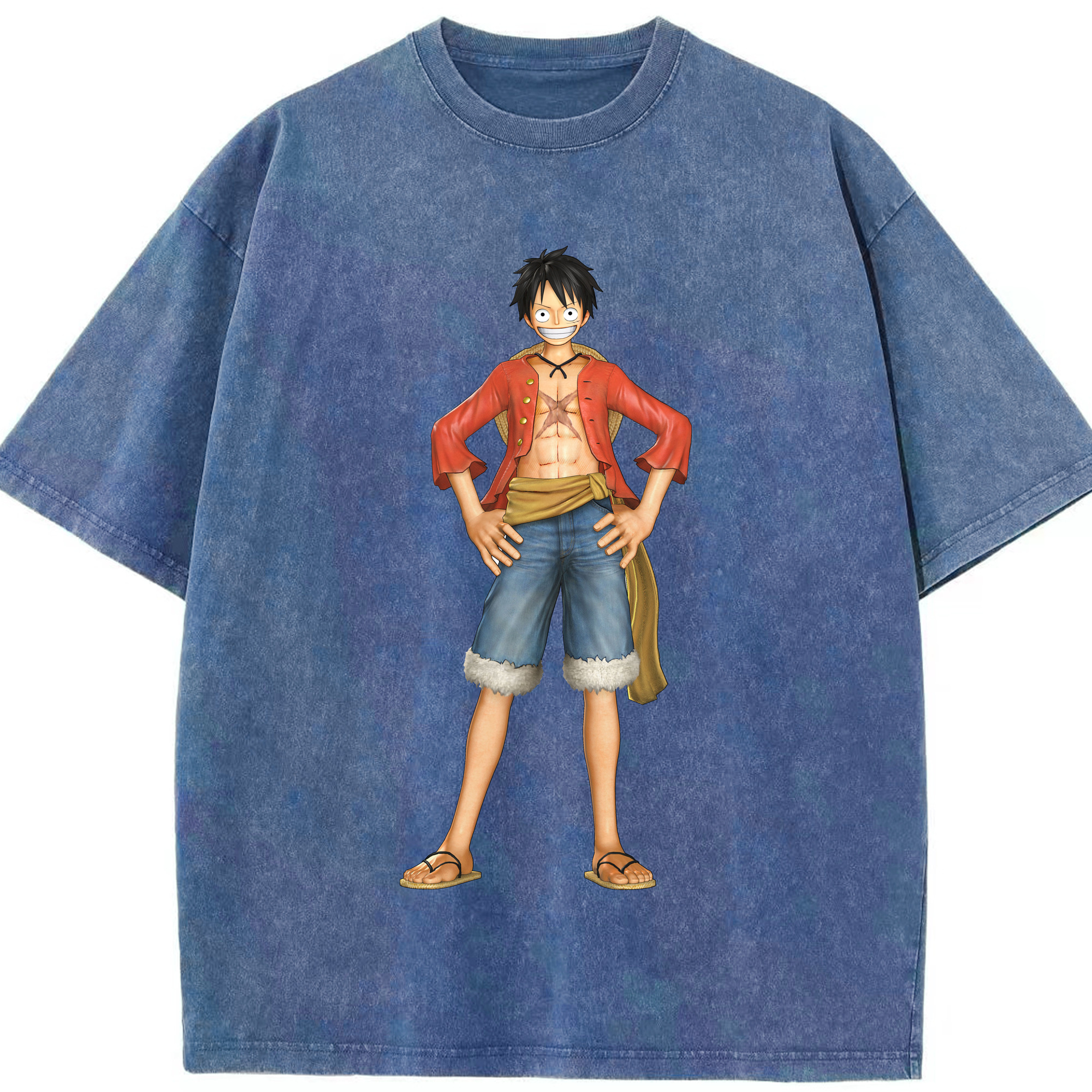ワンピース モンキー・D・ルフィ ONE PIECE Monkey D. Luffy 綿100% ヴィンテージ風 半袖Tシャツ（フロントプリント）