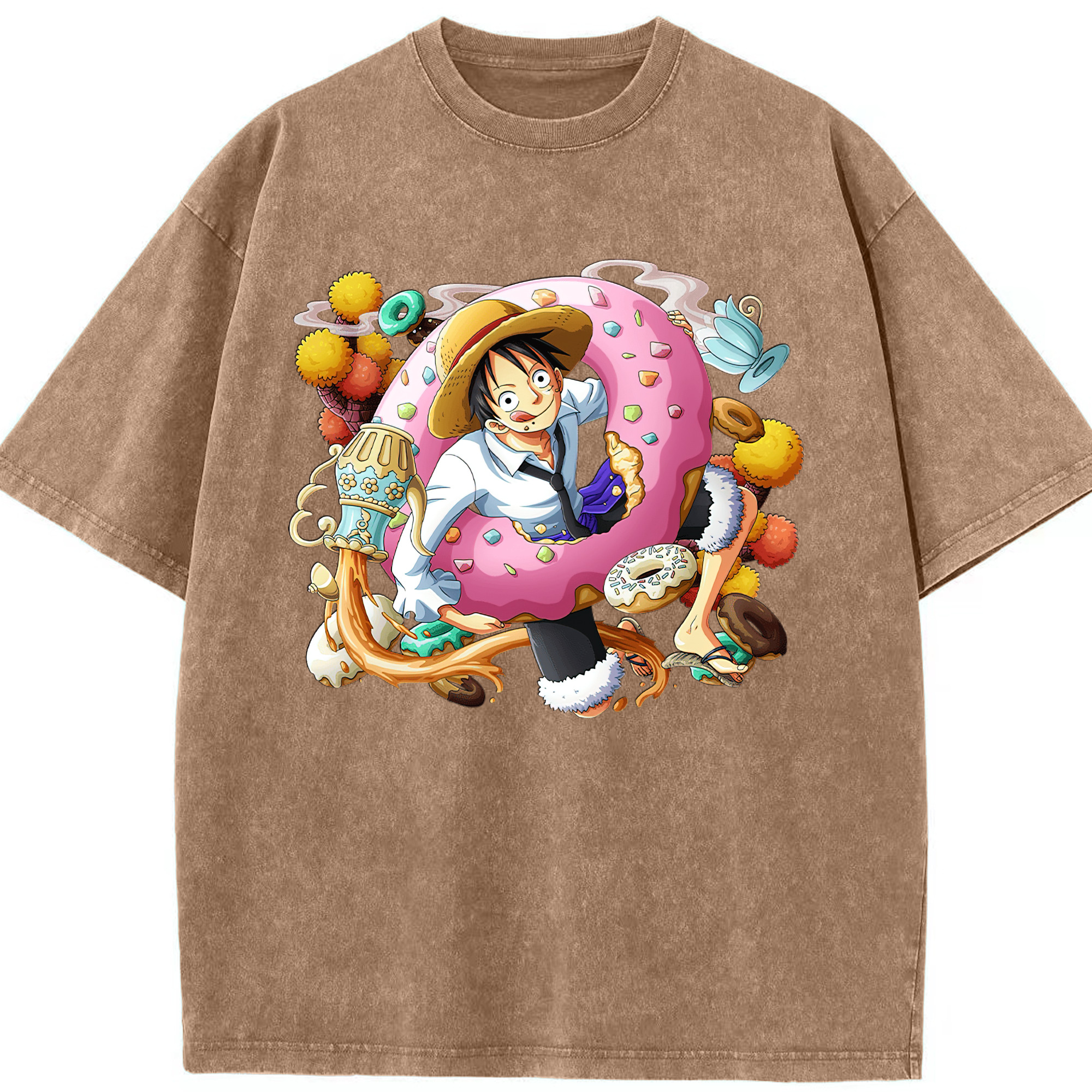 ワンピース モンキー・D・ルフィ ONE PIECE Monkey D. Luffy 綿100% ヴィンテージ風 半袖Tシャツ（フロントプリント）