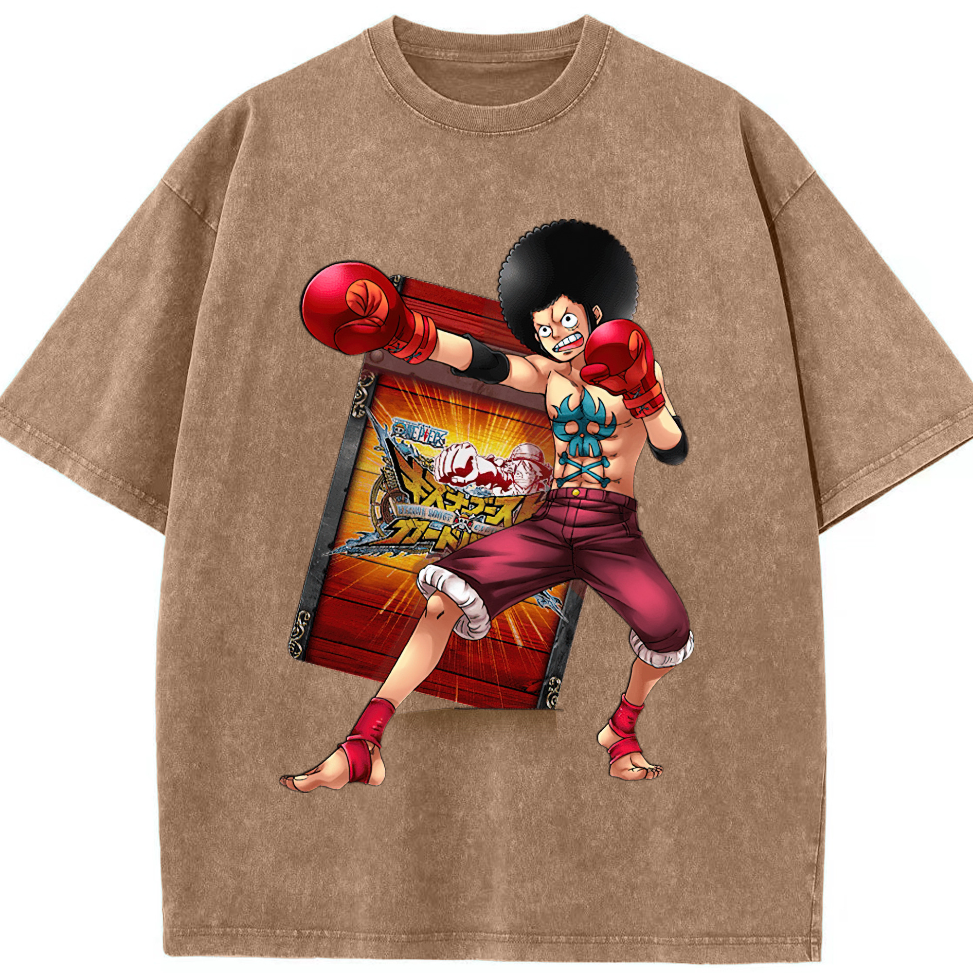 ワンピース モンキー・D・ルフィ ONE PIECE Monkey D. Luffy 綿100% ヴィンテージ風 半袖Tシャツ（フロントプリント）