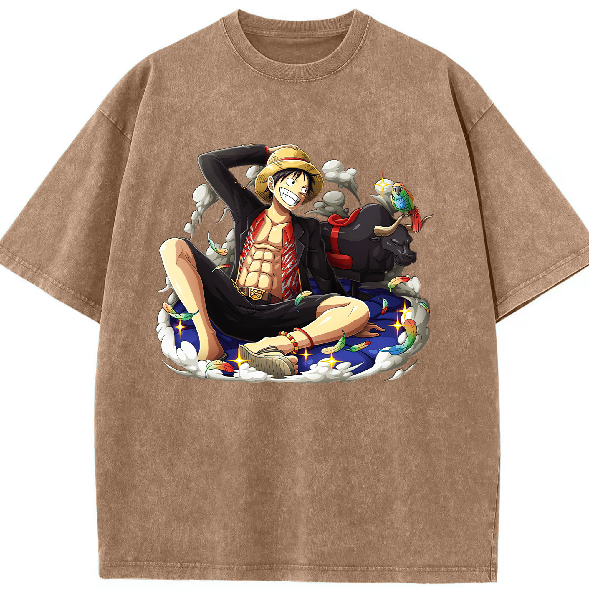 ワンピース モンキー・D・ルフィ ONE PIECE Monkey D. Luffy 綿100% ヴィンテージ風 半袖Tシャツ（フロントプリント）