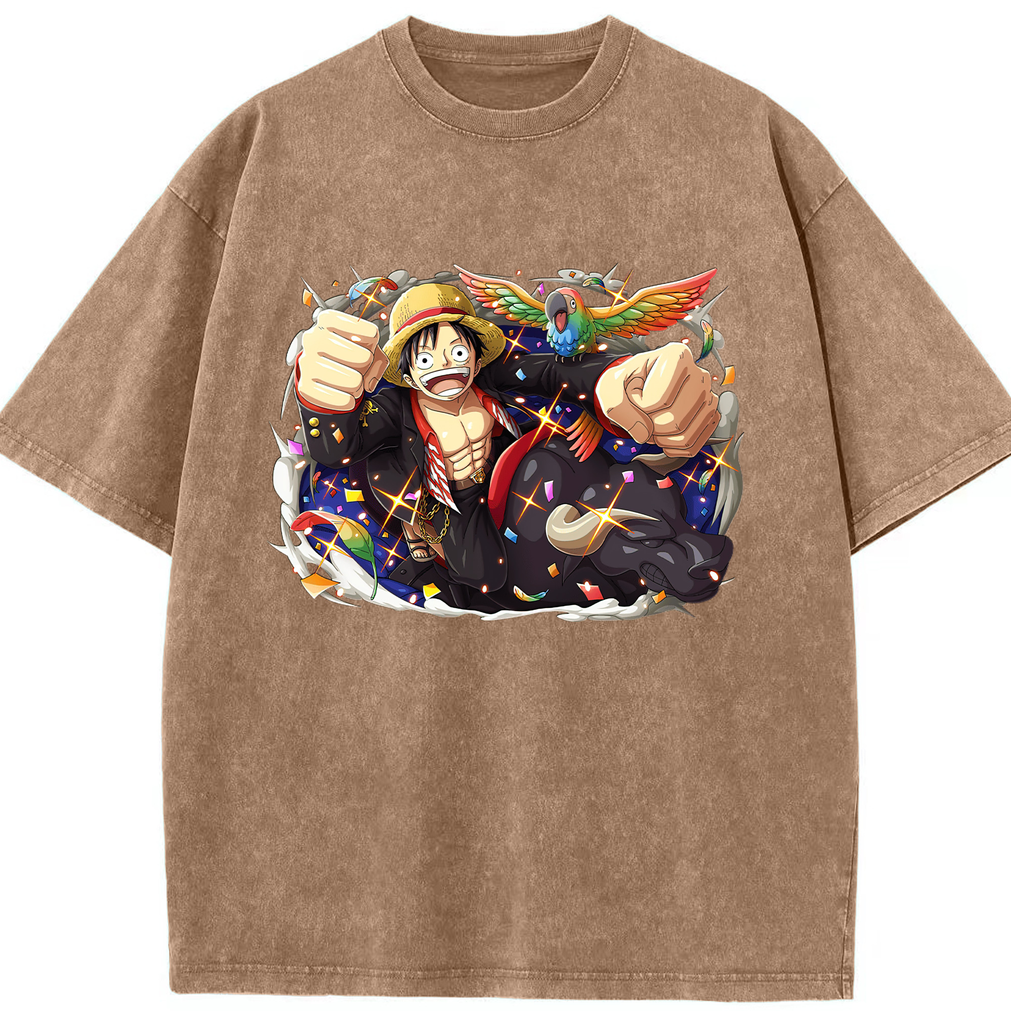 ワンピース モンキー・D・ルフィ ONE PIECE Monkey D. Luffy 綿100% ヴィンテージ風 半袖Tシャツ（フロントプリント）