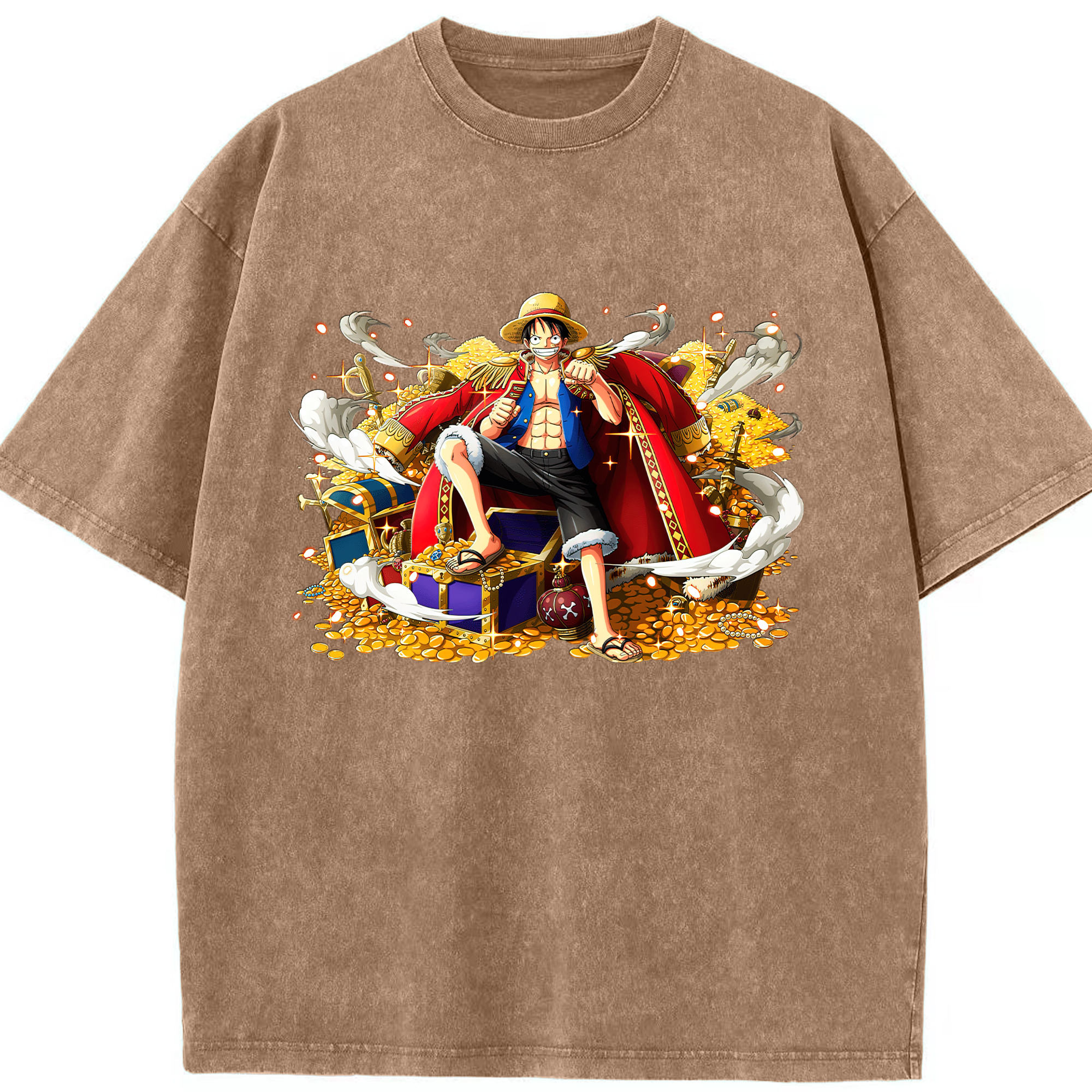 ワンピース モンキー・D・ルフィ ONE PIECE Monkey D. Luffy 綿100% ヴィンテージ風 半袖Tシャツ（フロントプリント）