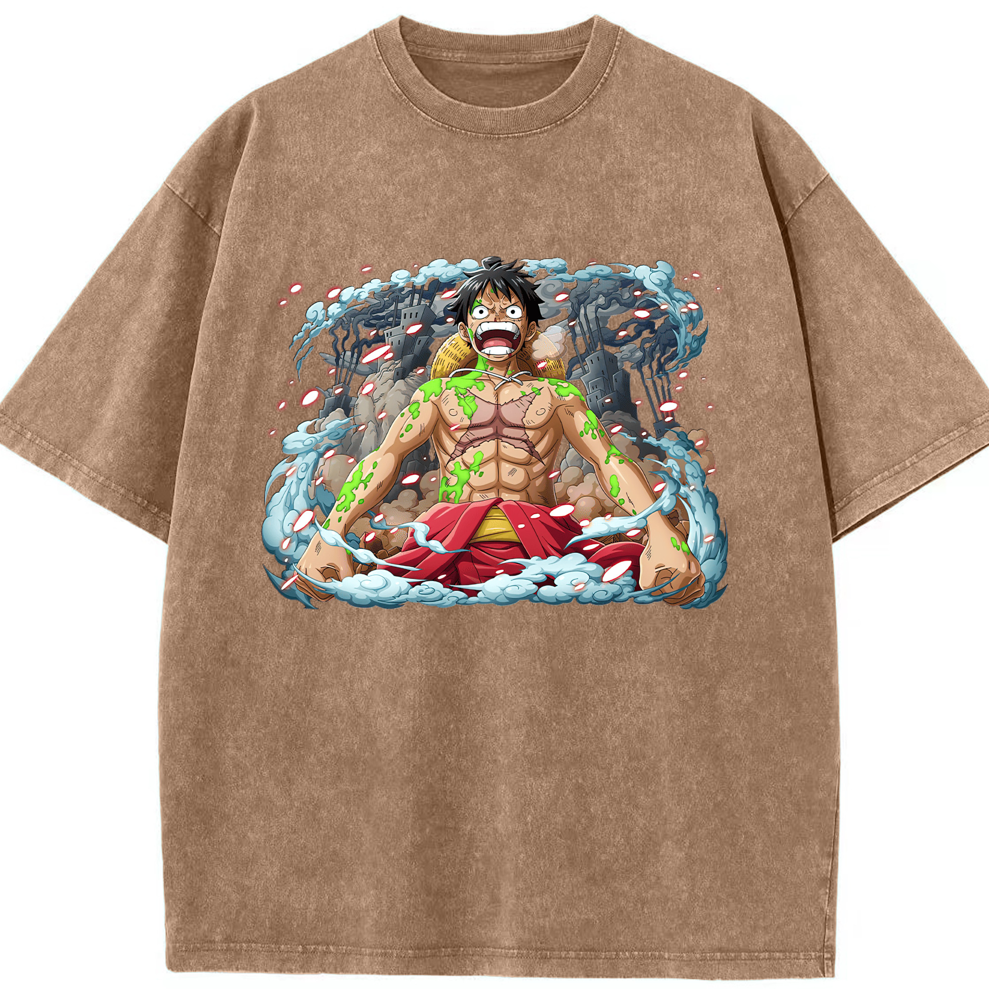 ワンピース モンキー・D・ルフィ ONE PIECE Monkey D. Luffy 綿100% ヴィンテージ風 半袖Tシャツ（フロントプリント）