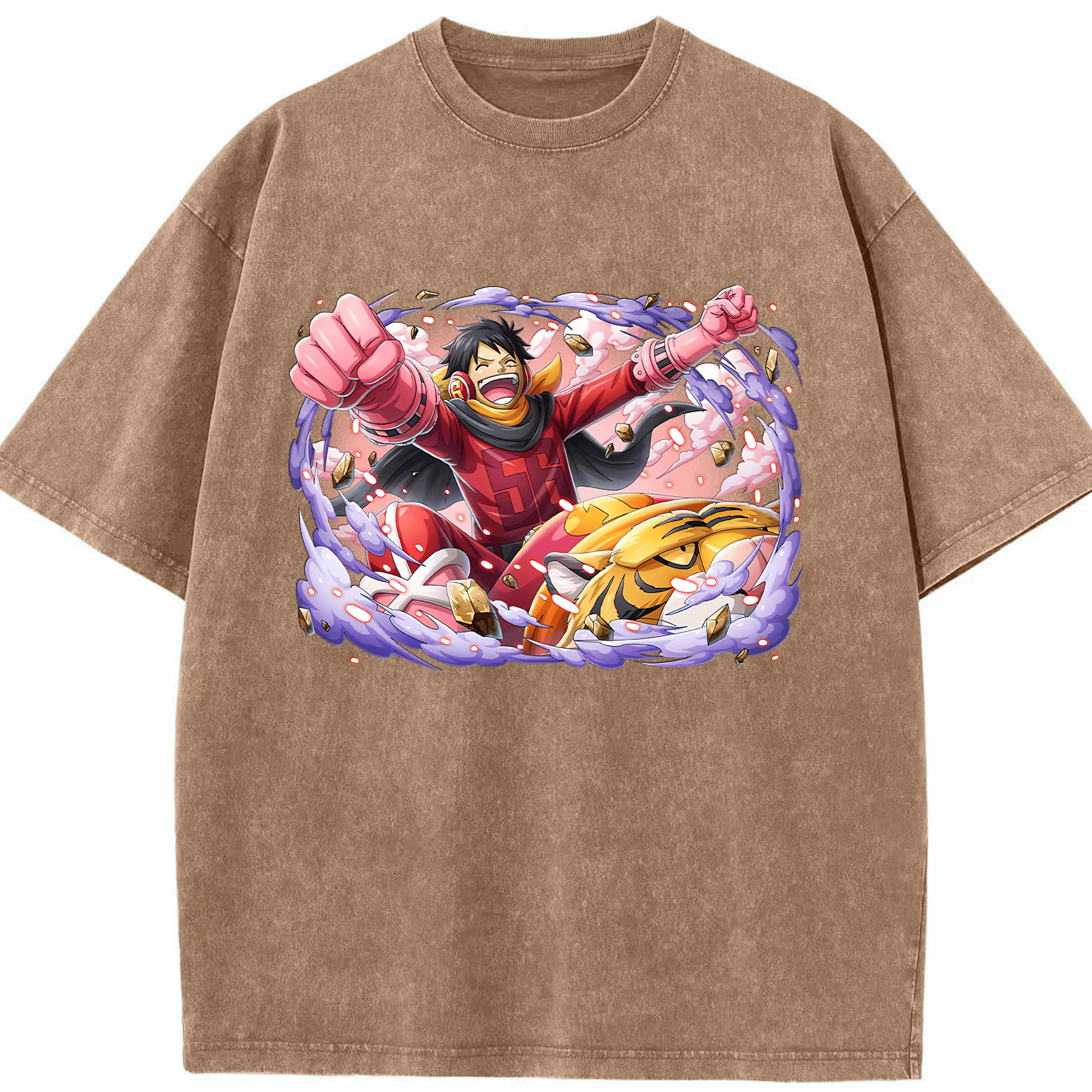 ワンピース モンキー・D・ルフィ ONE PIECE Monkey D. Luffy 綿100% ヴィンテージ風 半袖Tシャツ（フロントプリント）