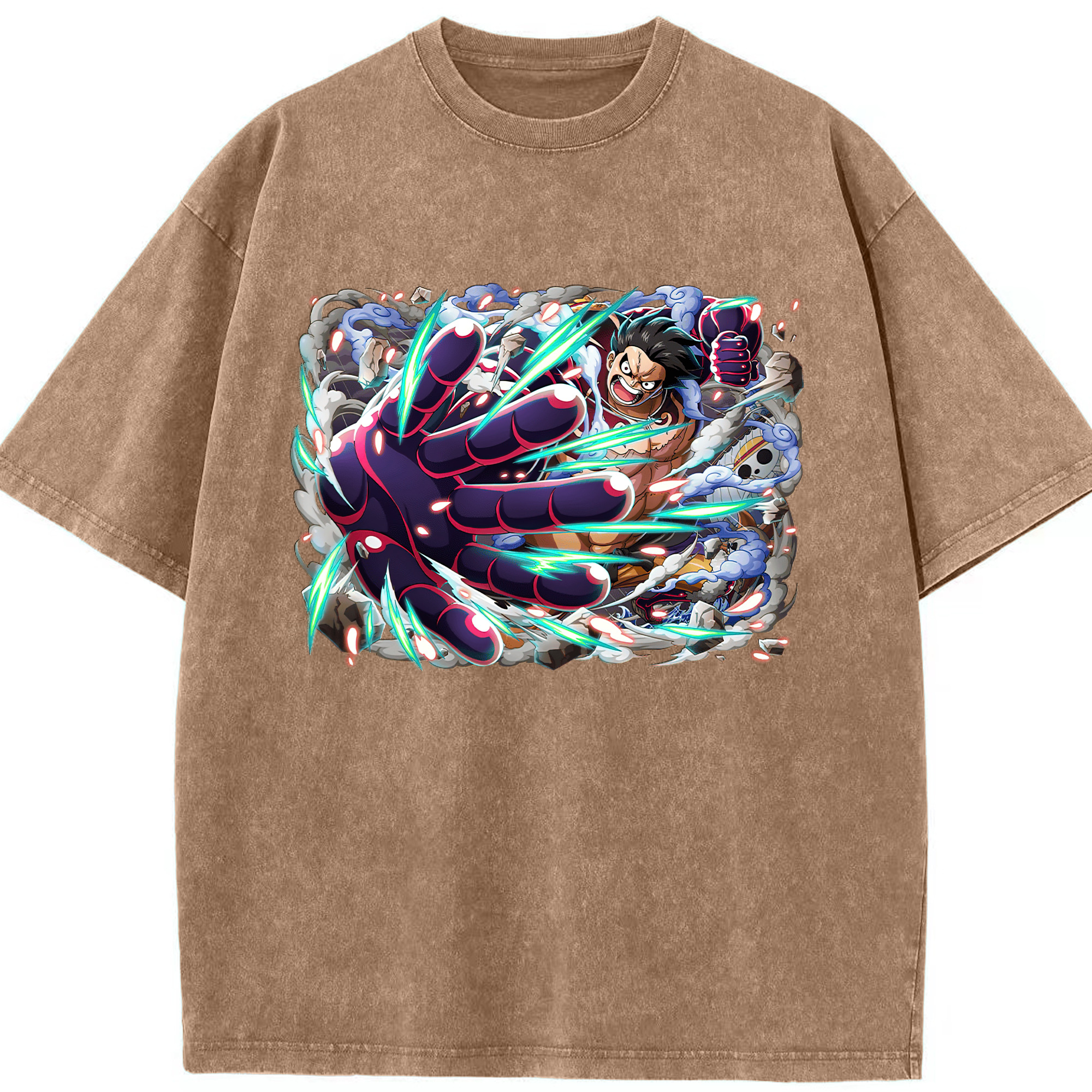 ワンピース モンキー・D・ルフィ ONE PIECE Monkey D. Luffy 綿100% ヴィンテージ風 半袖Tシャツ（フロントプリント）
