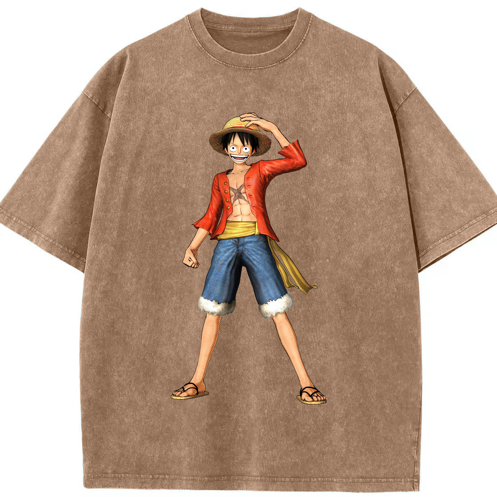 ワンピース モンキー・D・ルフィ ONE PIECE Monkey D. Luffy 綿100% ヴィンテージ風 半袖Tシャツ（フロントプリント）