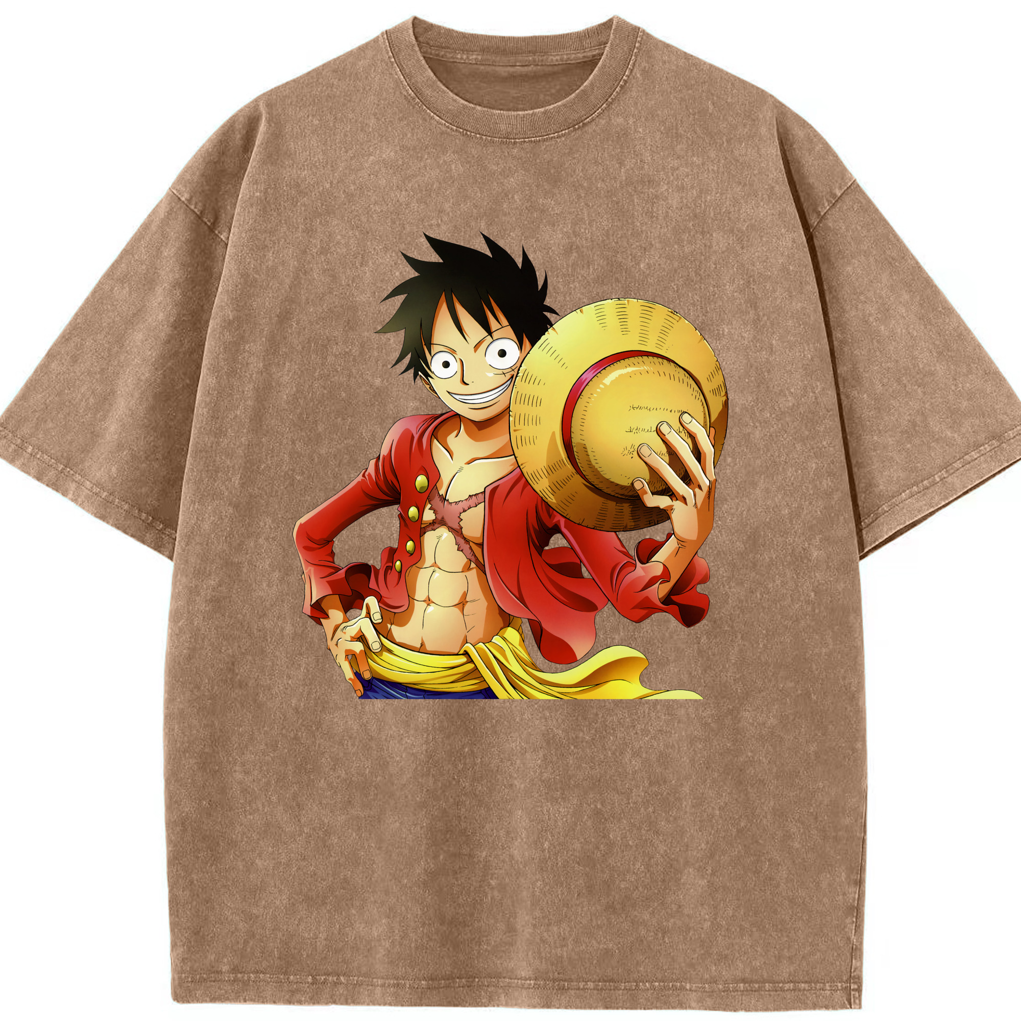 ワンピース モンキー・D・ルフィ ONE PIECE Monkey D. Luffy 綿100% ヴィンテージ風 半袖Tシャツ（フロントプリント）