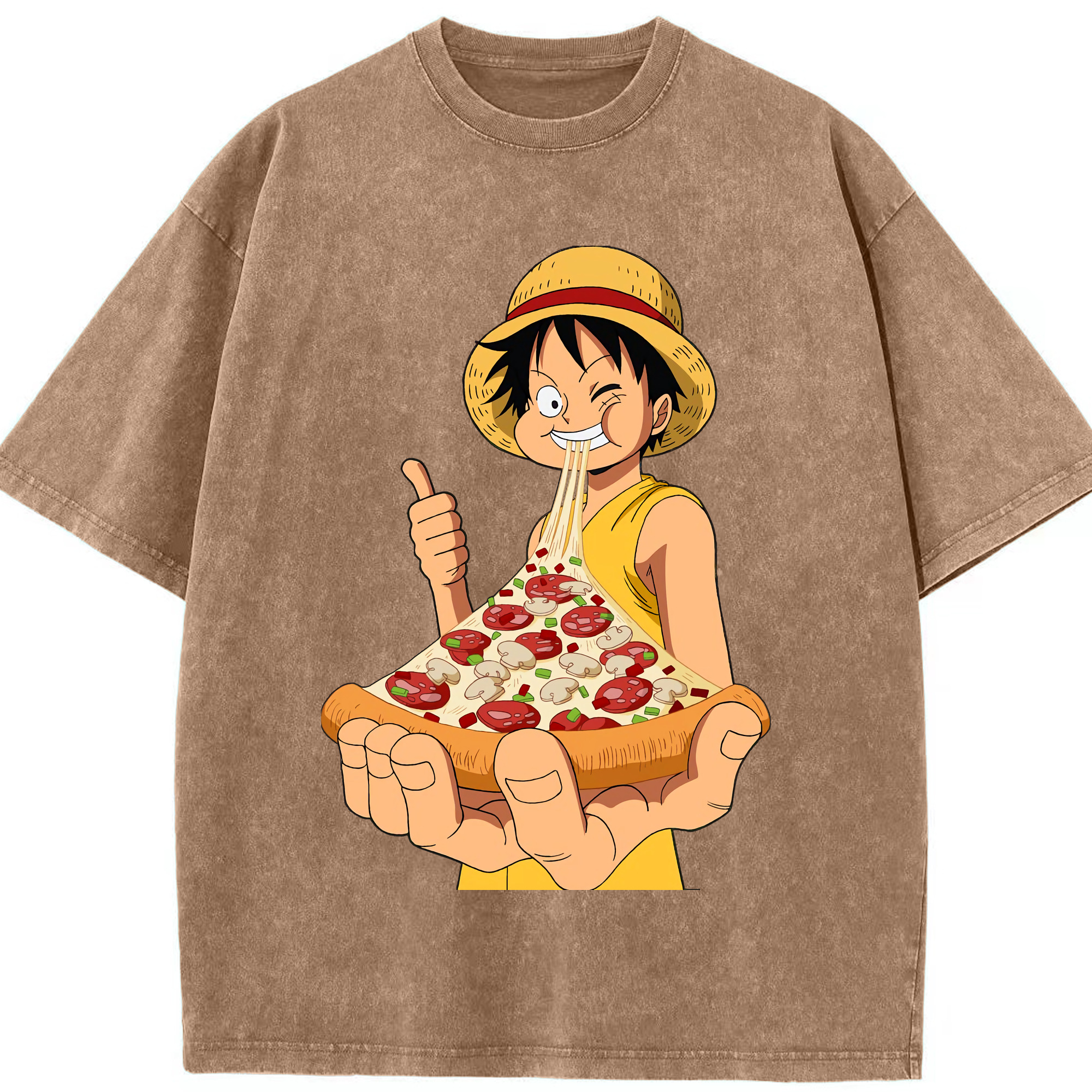ワンピース モンキー・D・ルフィ ONE PIECE Monkey D. Luffy 綿100% ヴィンテージ風 半袖Tシャツ（フロントプリント）