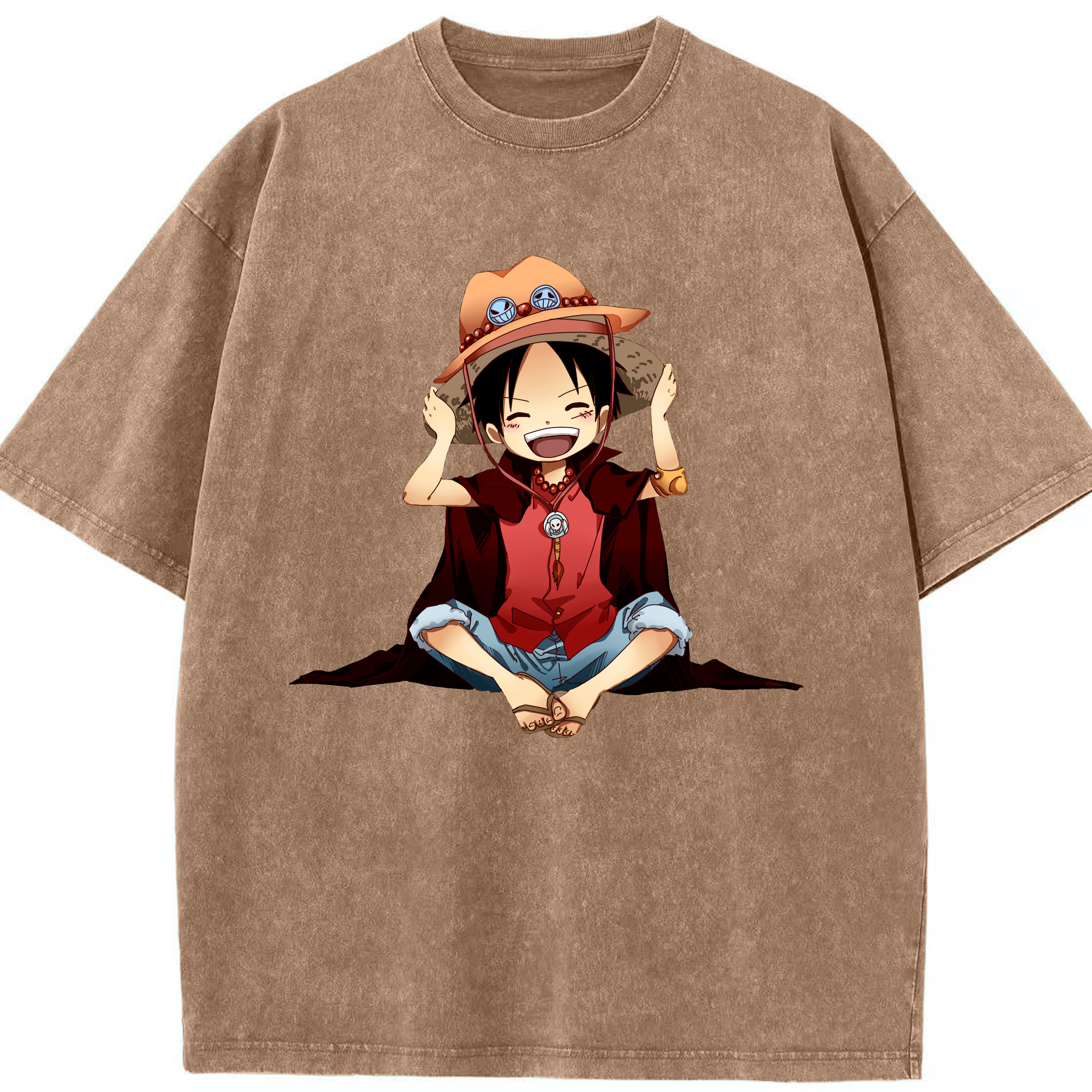 ワンピース モンキー・D・ルフィ ONE PIECE Monkey D. Luffy 綿100% ヴィンテージ風 半袖Tシャツ（フロントプリント）