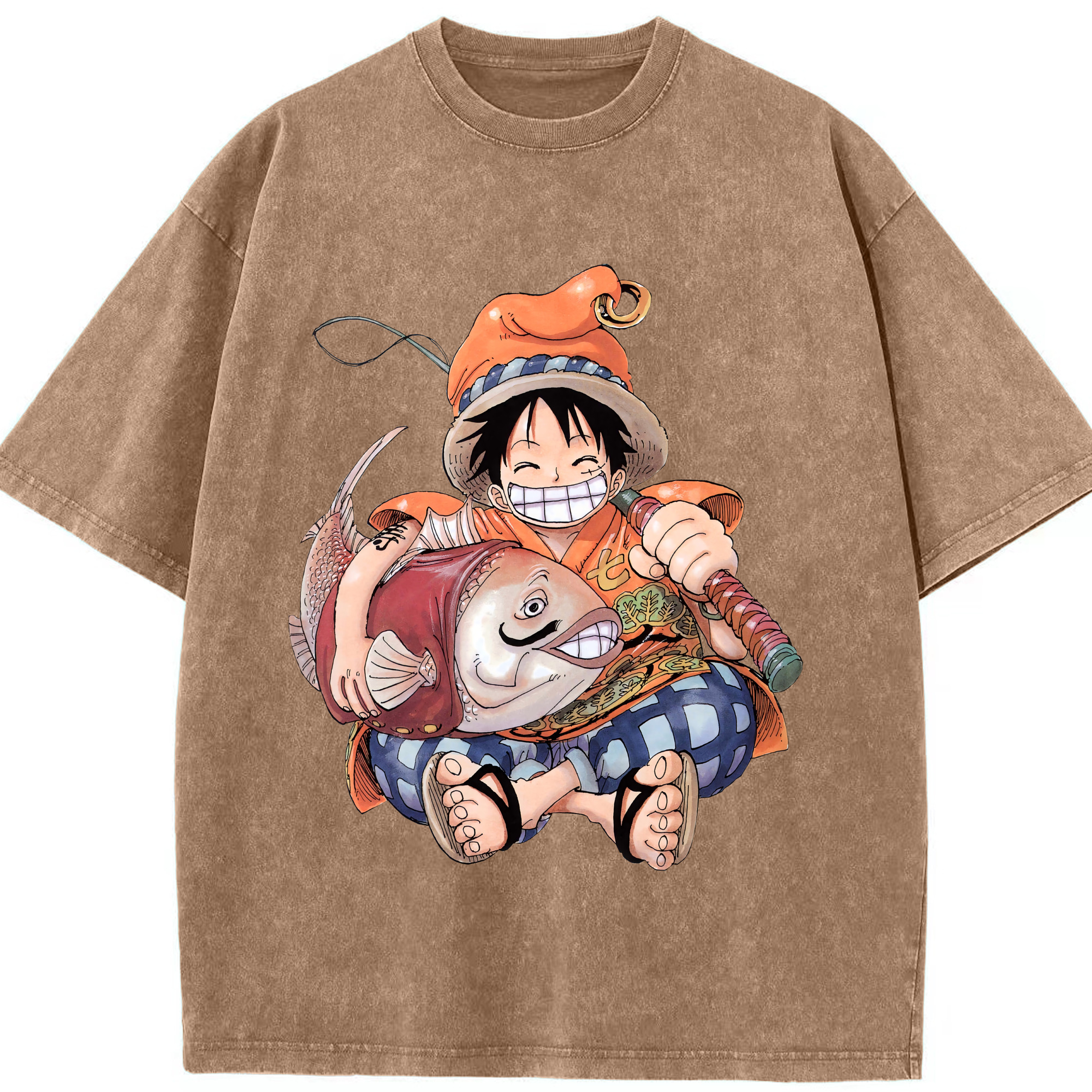 ワンピース モンキー・D・ルフィ ONE PIECE Monkey D. Luffy 綿100% ヴィンテージ風 半袖Tシャツ（フロントプリント）