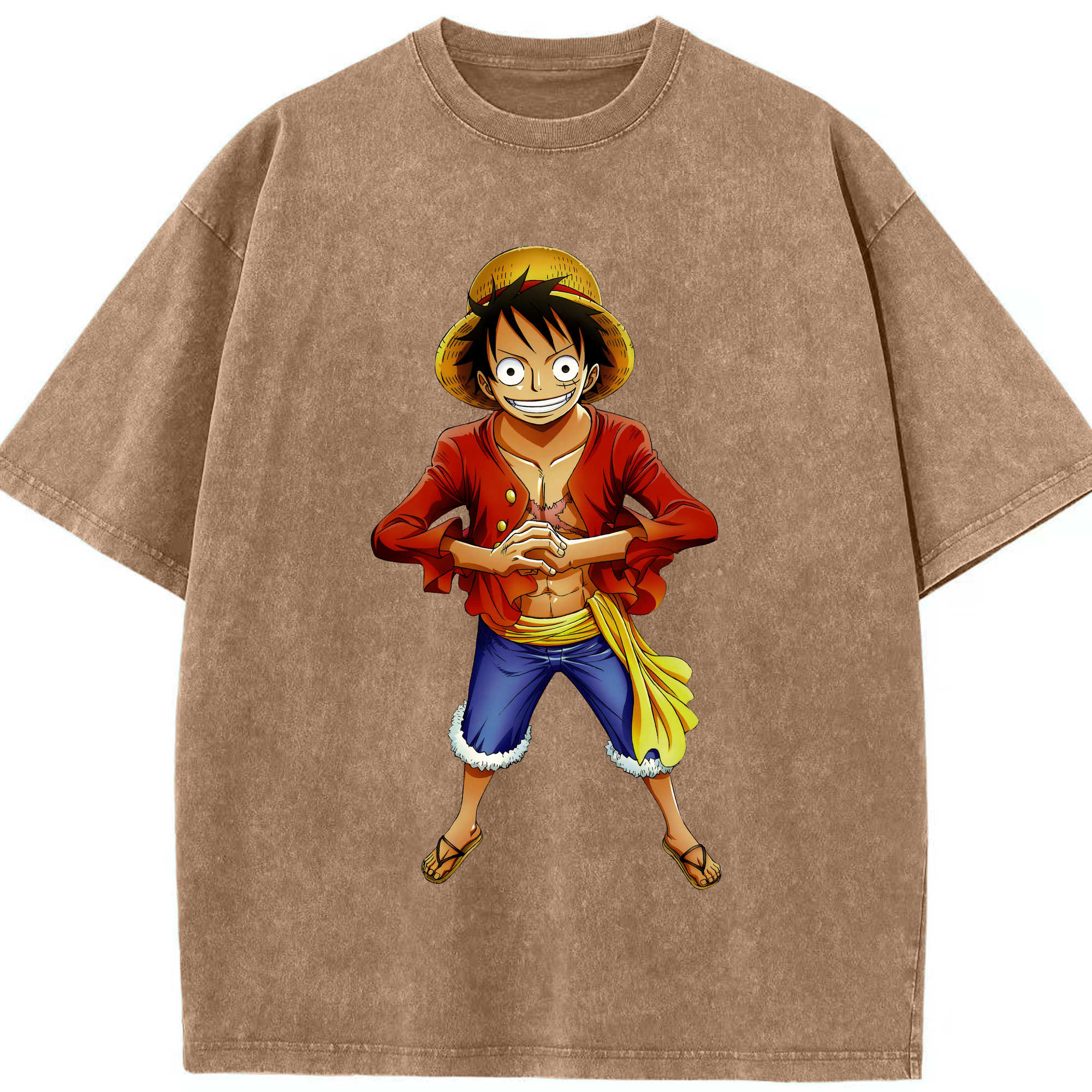 ワンピース モンキー・D・ルフィ ONE PIECE Monkey D. Luffy 綿100% ヴィンテージ風 半袖Tシャツ（フロントプリント）