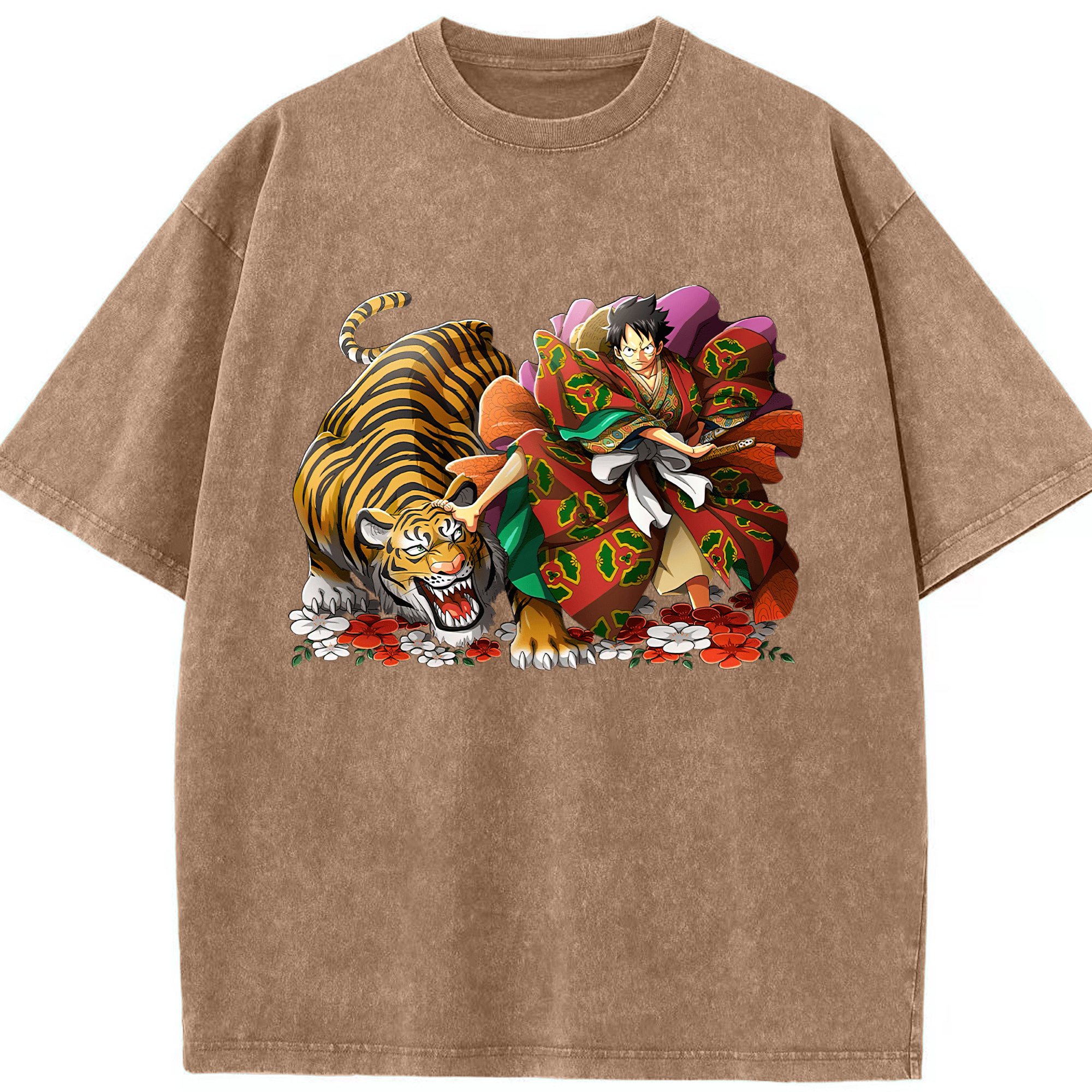 （画像用） ワンピース モンキー・D・ルフィ ONE PIECE Monkey D. Luffy 綿100% ヴィンテージ風 半袖Tシャツ（フロントプリント）