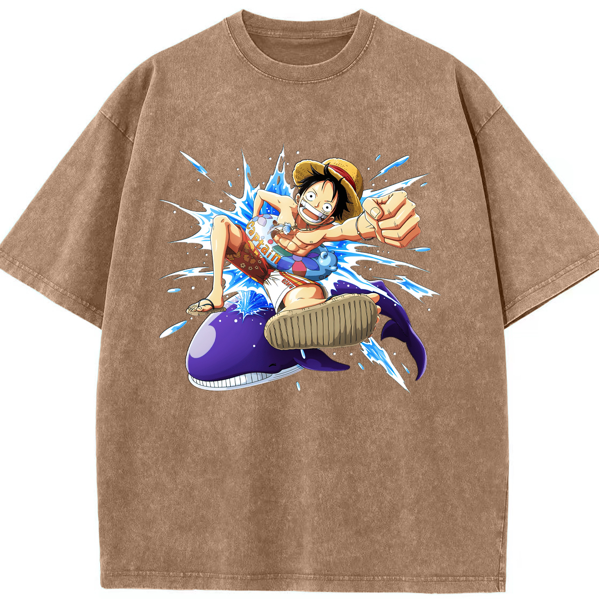 ワンピース モンキー・D・ルフィ ONE PIECE Monkey D. Luffy 綿100% ヴィンテージ風 半袖Tシャツ（フロントプリント）