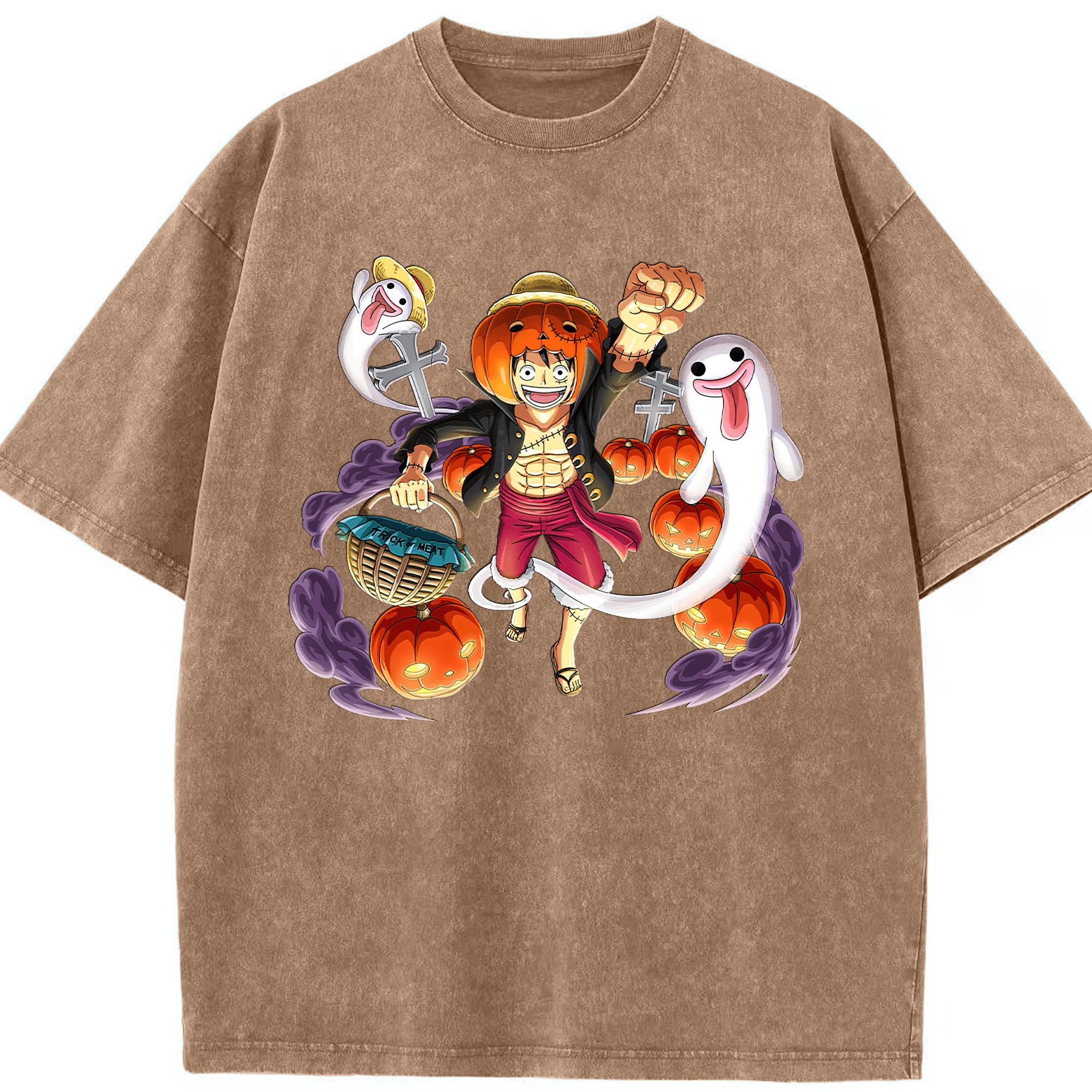 ワンピース モンキー・D・ルフィ ONE PIECE Monkey D. Luffy 綿100% ヴィンテージ風 半袖Tシャツ（フロントプリント）
