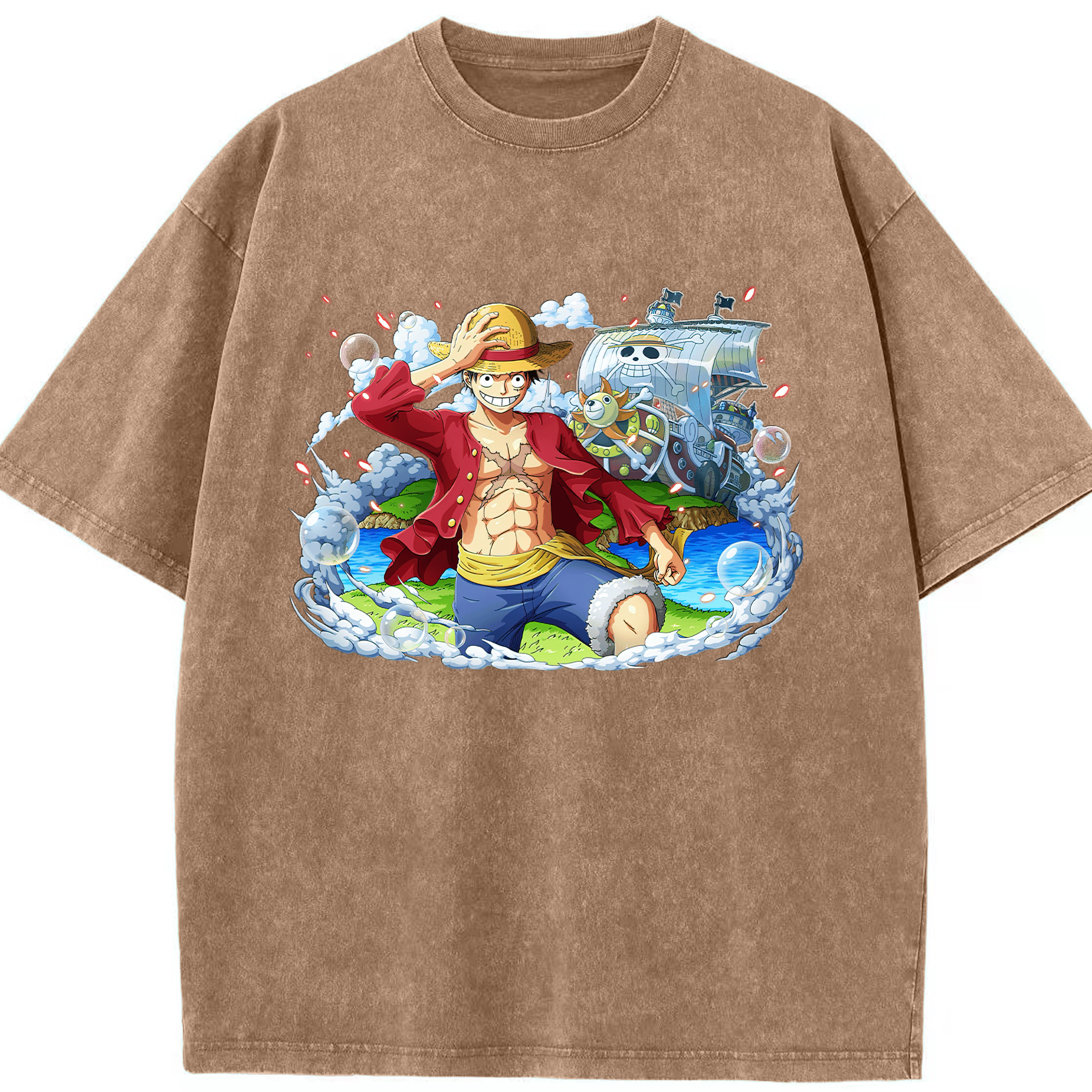 ワンピース モンキー・D・ルフィ ONE PIECE Monkey D. Luffy 綿100% ヴィンテージ風 半袖Tシャツ（フロントプリント）