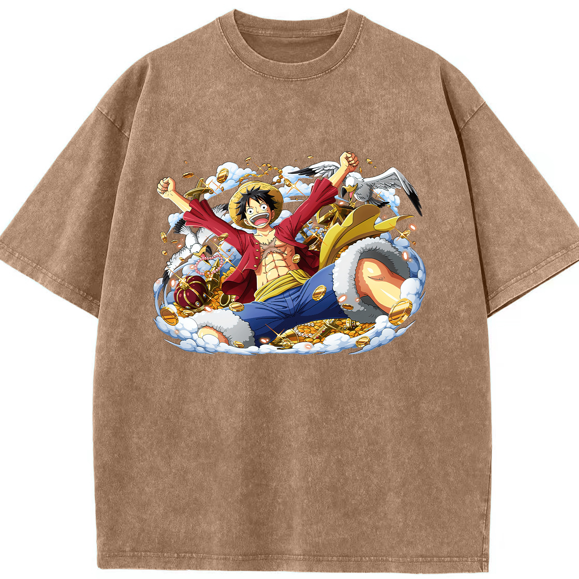 ワンピース モンキー・D・ルフィ ONE PIECE Monkey D. Luffy 綿100% ヴィンテージ風 半袖Tシャツ（フロントプリント）