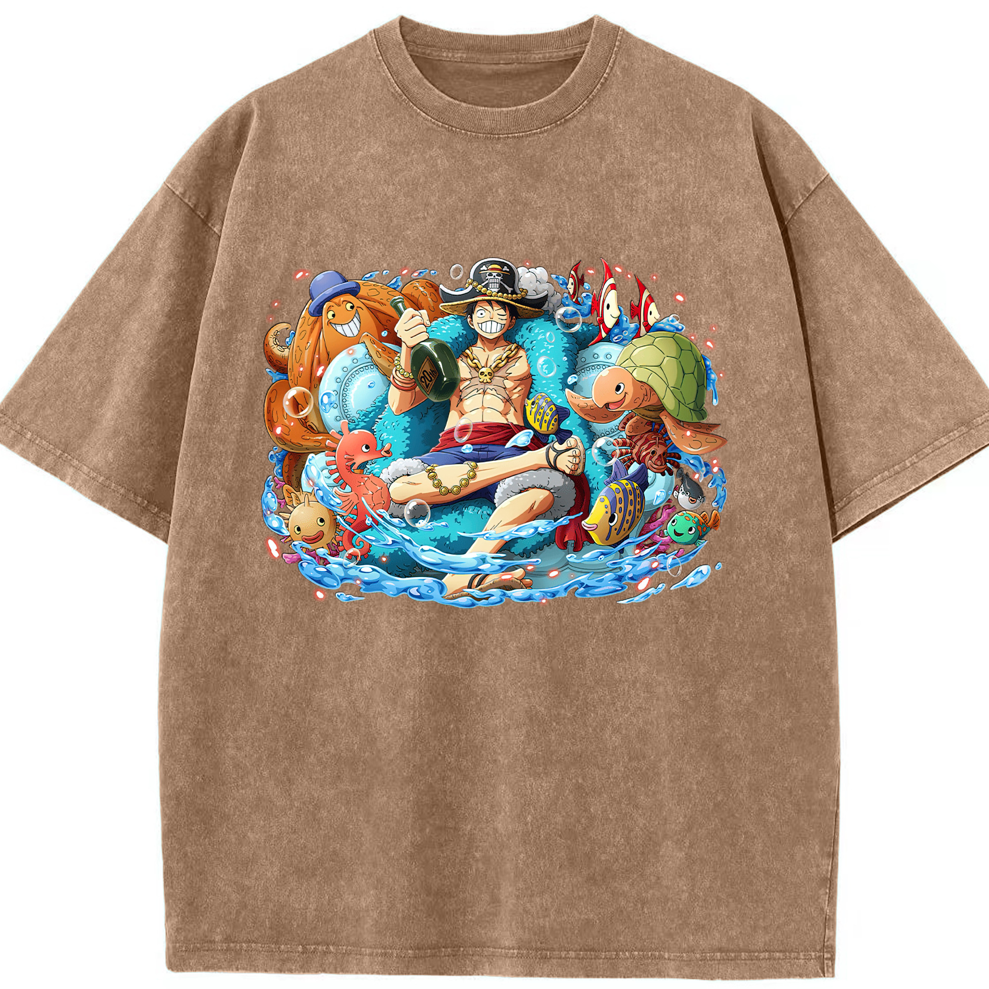 ワンピース モンキー・D・ルフィ ONE PIECE Monkey D. Luffy 綿100% ヴィンテージ風 半袖Tシャツ（フロントプリント）