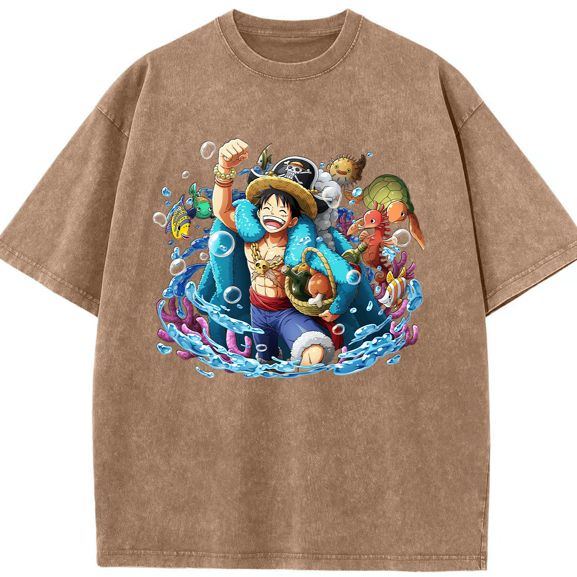 ワンピース モンキー・D・ルフィ ONE PIECE Monkey D. Luffy 綿100% ヴィンテージ風 半袖Tシャツ（フロントプリント）