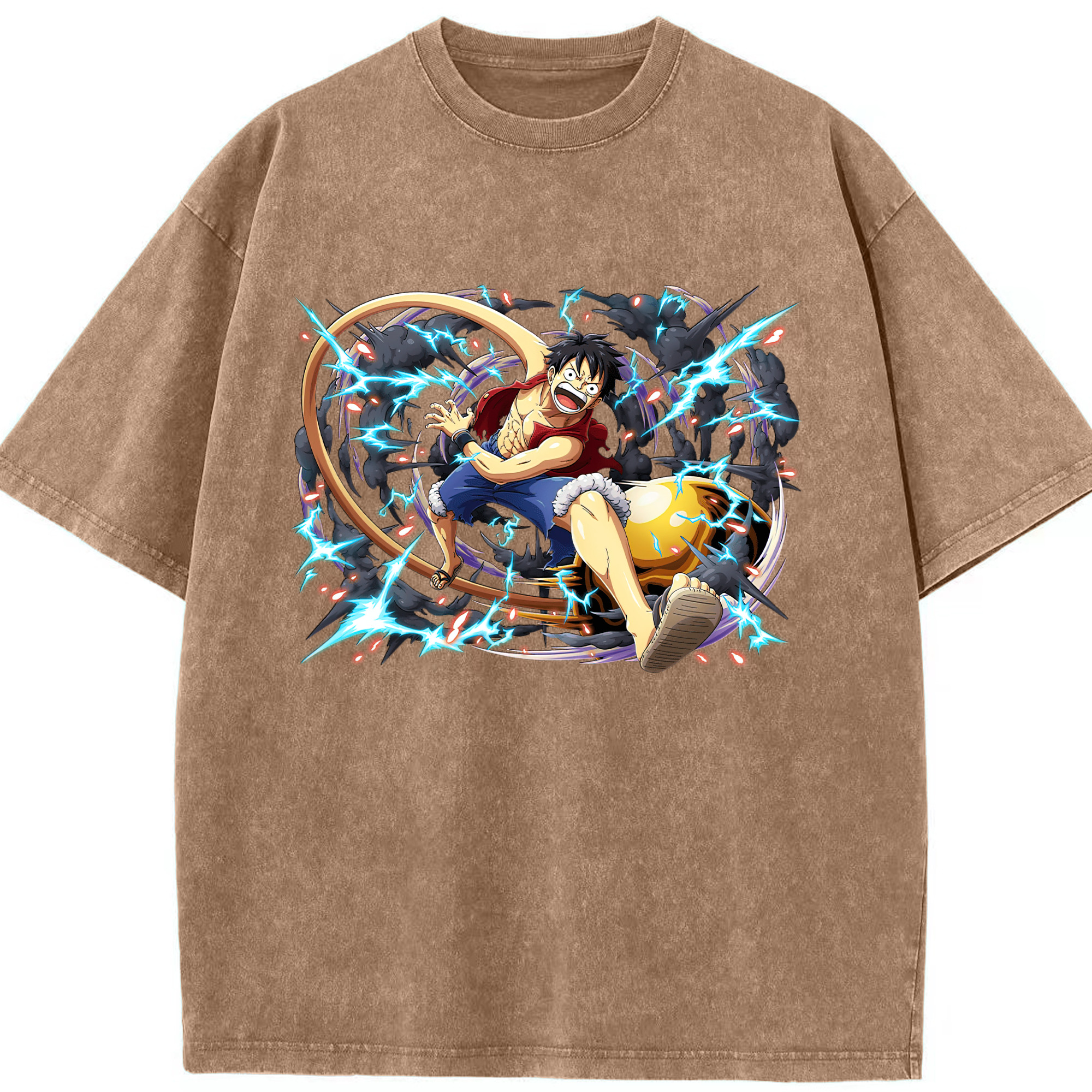 ワンピース モンキー・D・ルフィ ONE PIECE Monkey D. Luffy 綿100% ヴィンテージ風 半袖Tシャツ（フロントプリント）