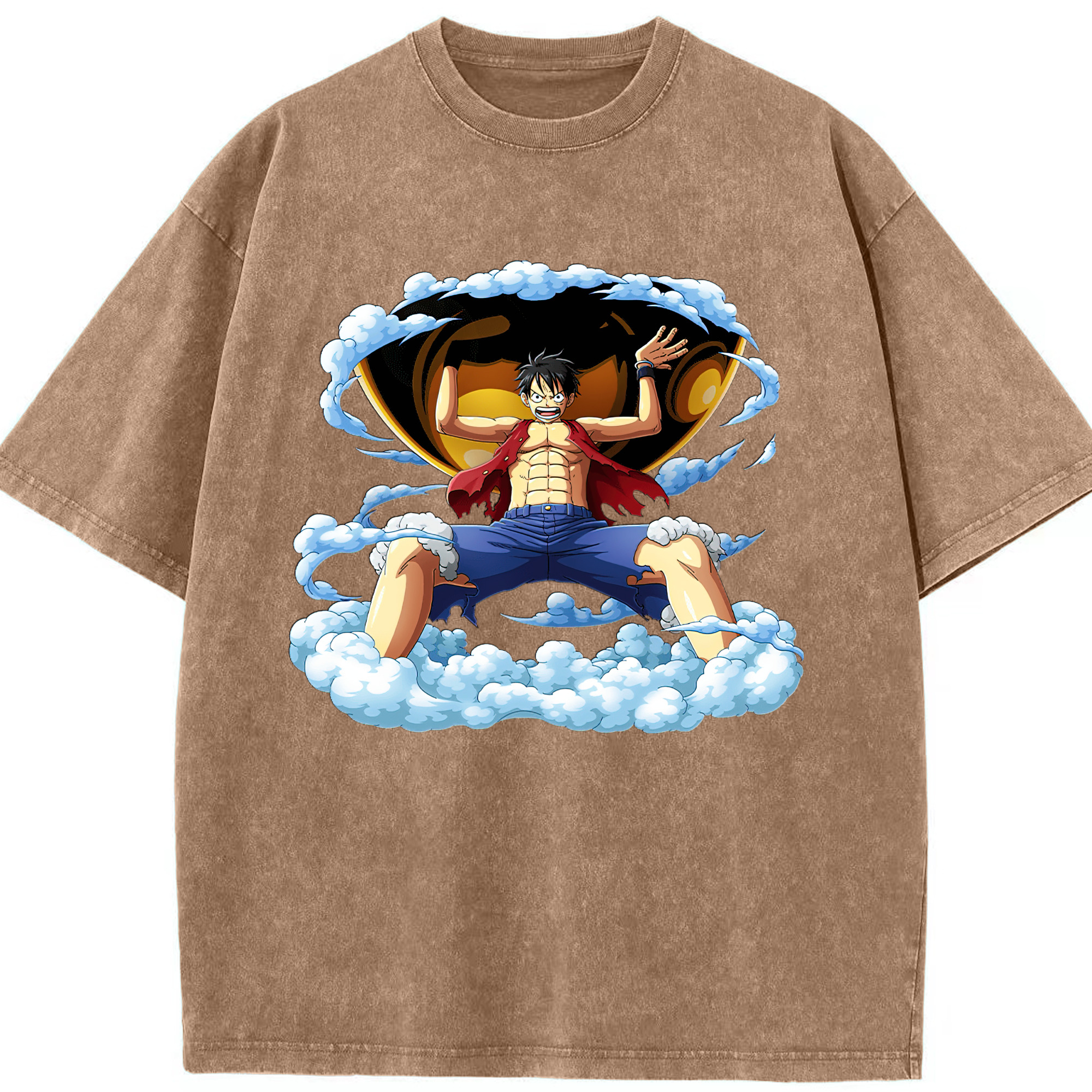 ワンピース モンキー・D・ルフィ ONE PIECE Monkey D. Luffy 綿100% ヴィンテージ風 半袖Tシャツ（フロントプリント）