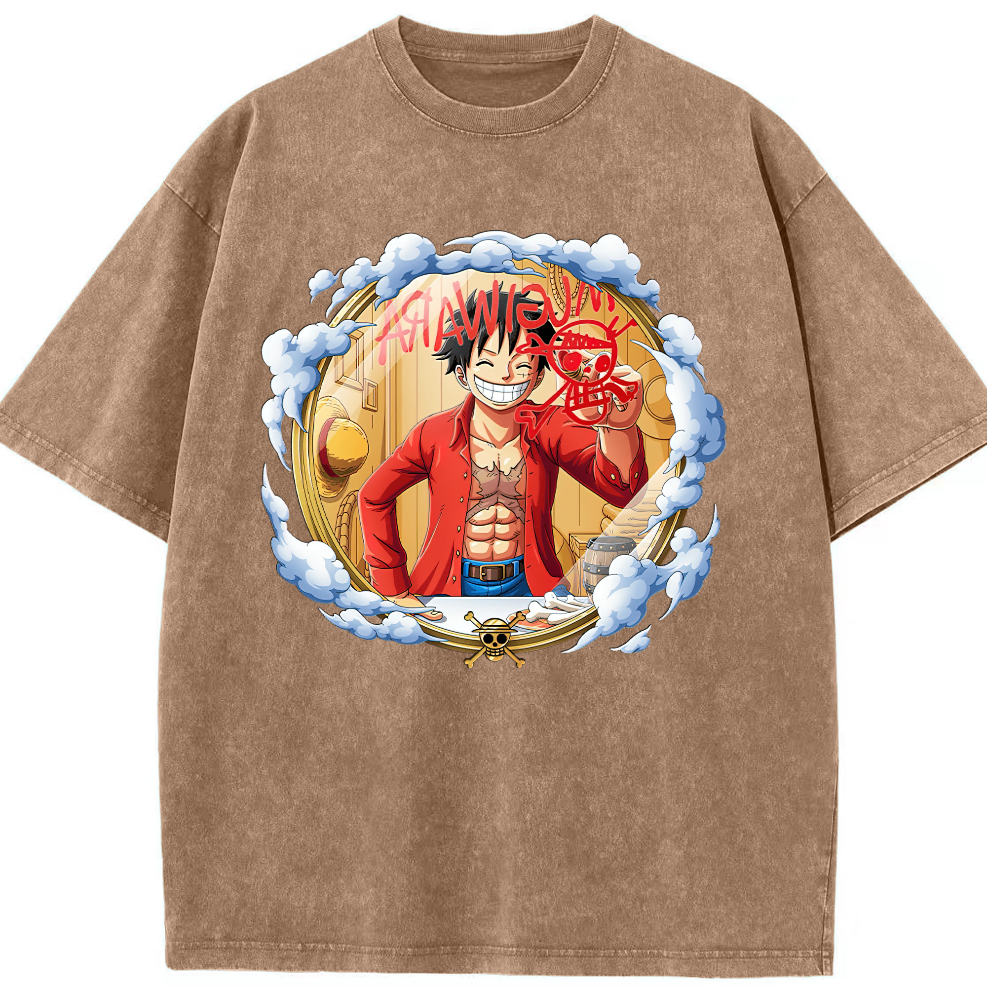 ワンピース モンキー・D・ルフィ ONE PIECE Monkey D. Luffy 綿100% ヴィンテージ風 半袖Tシャツ（フロントプリント）