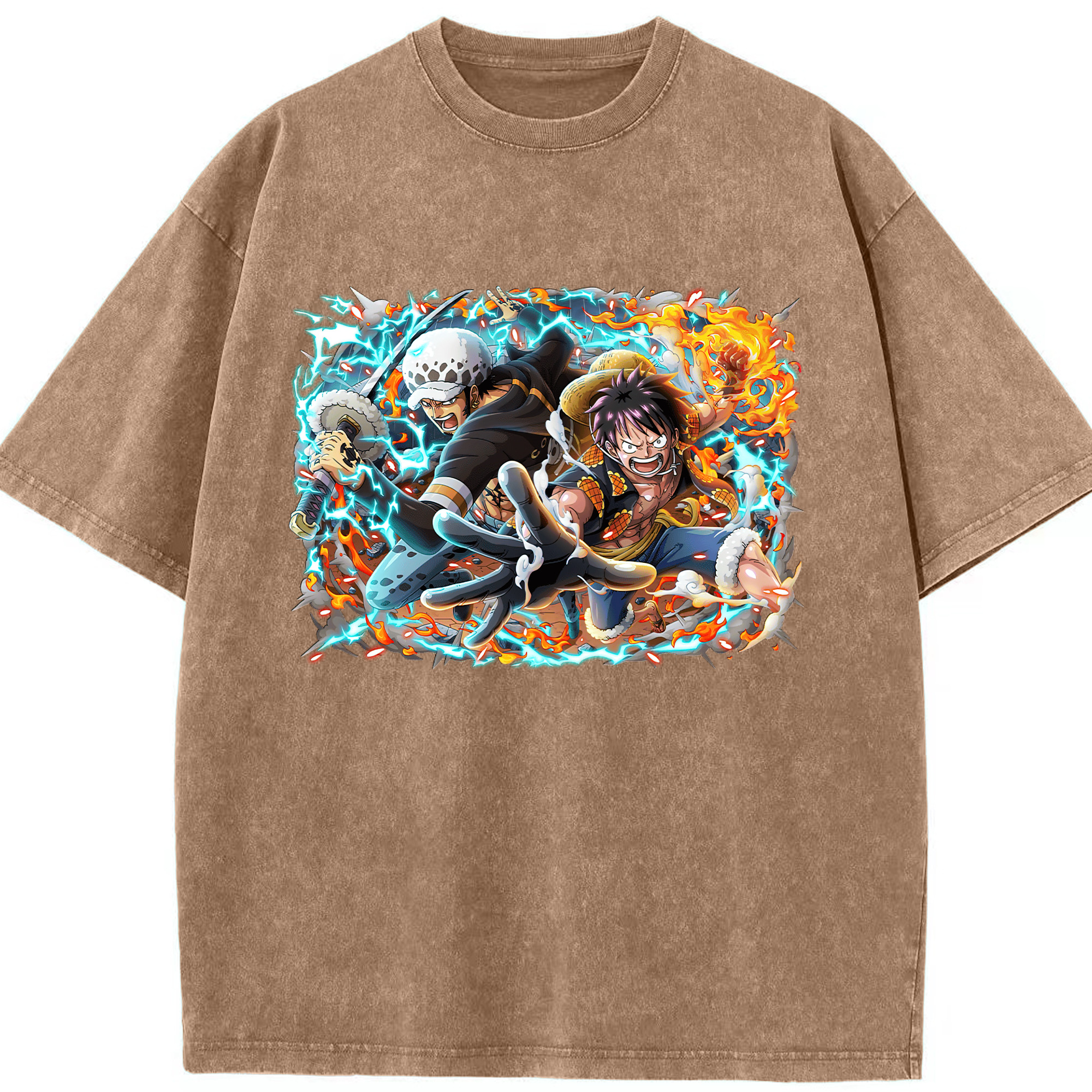 ワンピース モンキー・D・ルフィ ONE PIECE Monkey D. Luffy 綿100% ヴィンテージ風 半袖Tシャツ（フロントプリント）