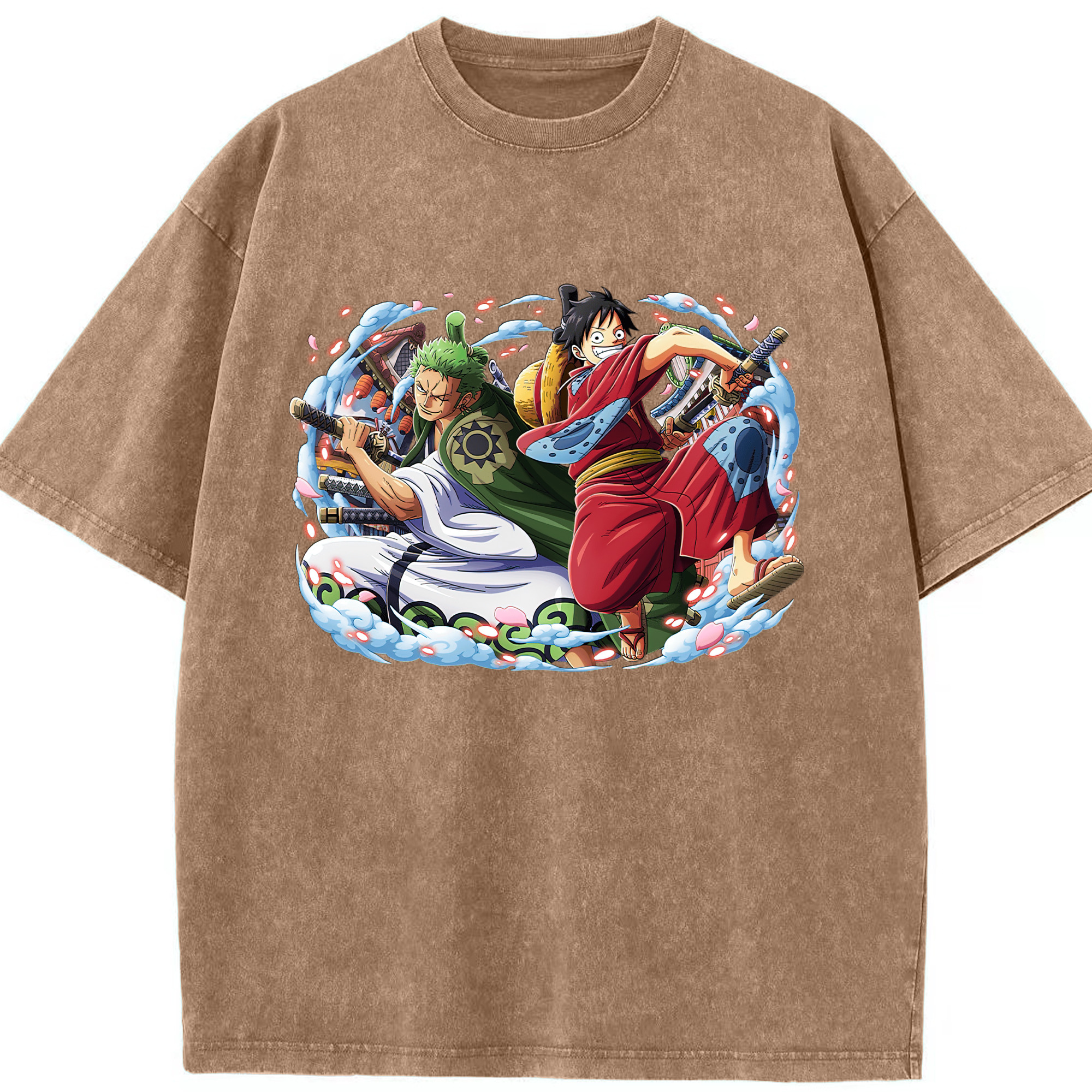 ワンピース モンキー・D・ルフィ ONE PIECE Monkey D. Luffy 綿100% ヴィンテージ風 半袖Tシャツ（フロントプリント）