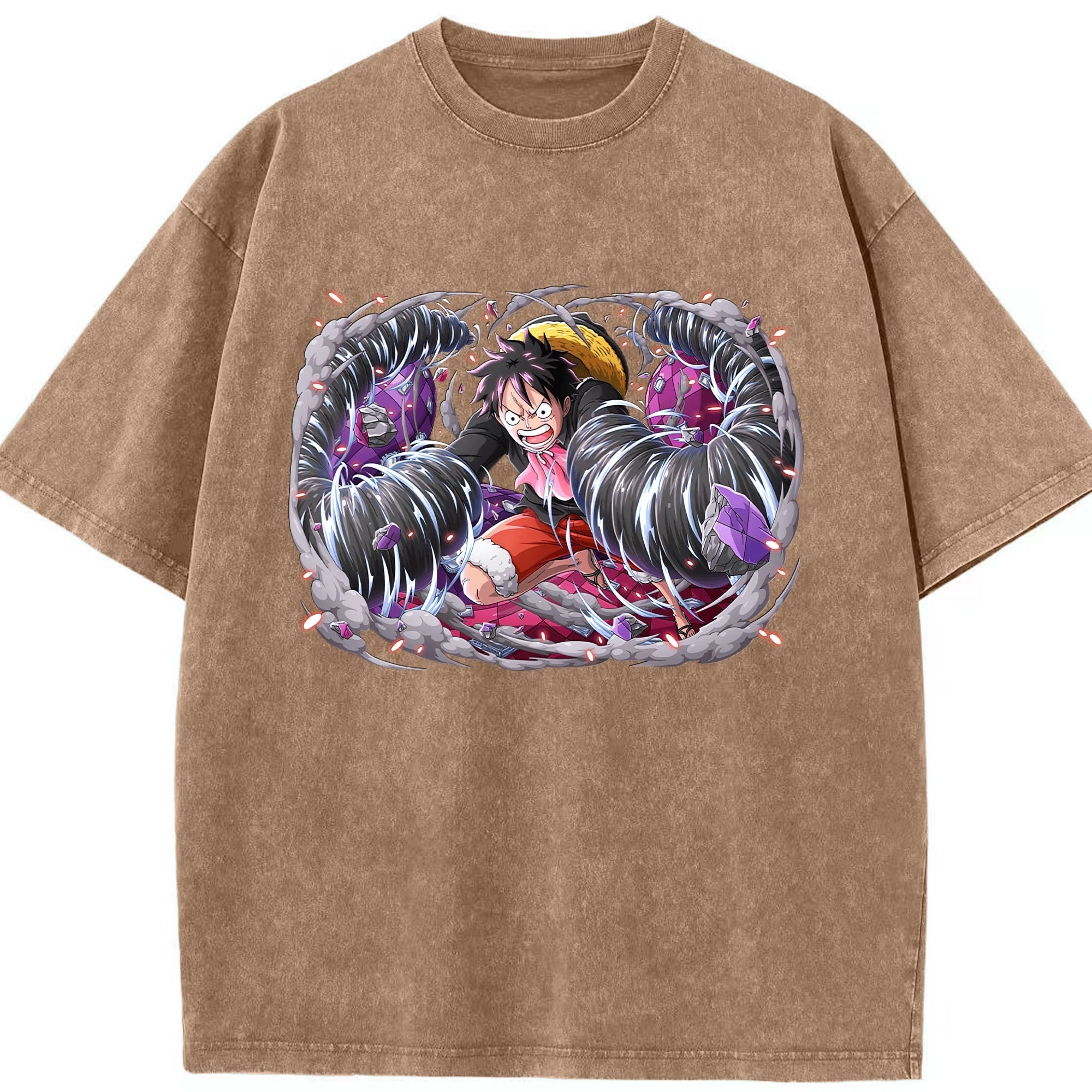 ワンピース モンキー・D・ルフィ ONE PIECE Monkey D. Luffy 綿100% ヴィンテージ風 半袖Tシャツ（フロントプリント）