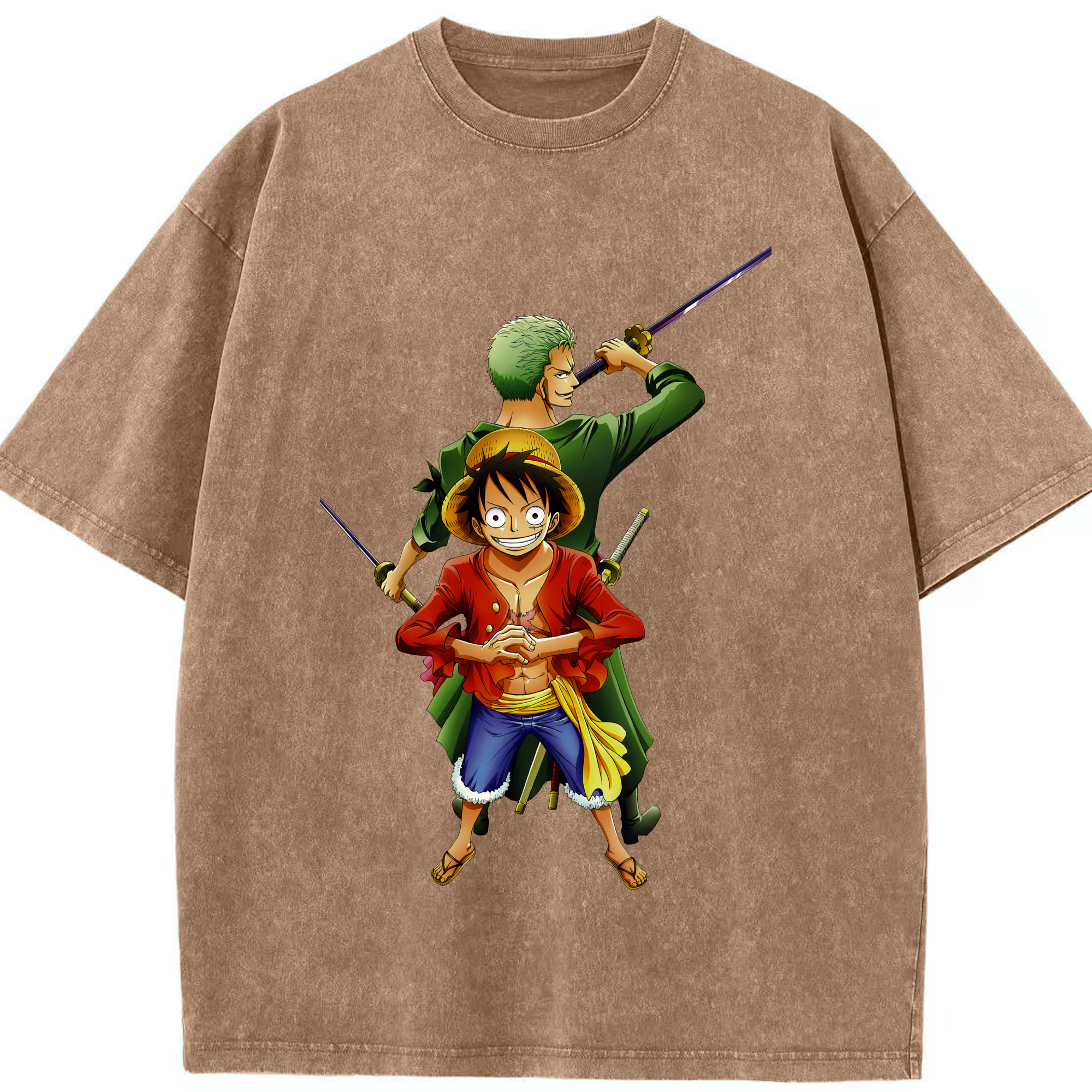 ワンピース モンキー・D・ルフィ ONE PIECE Monkey D. Luffy 綿100% ヴィンテージ風 半袖Tシャツ（フロントプリント）