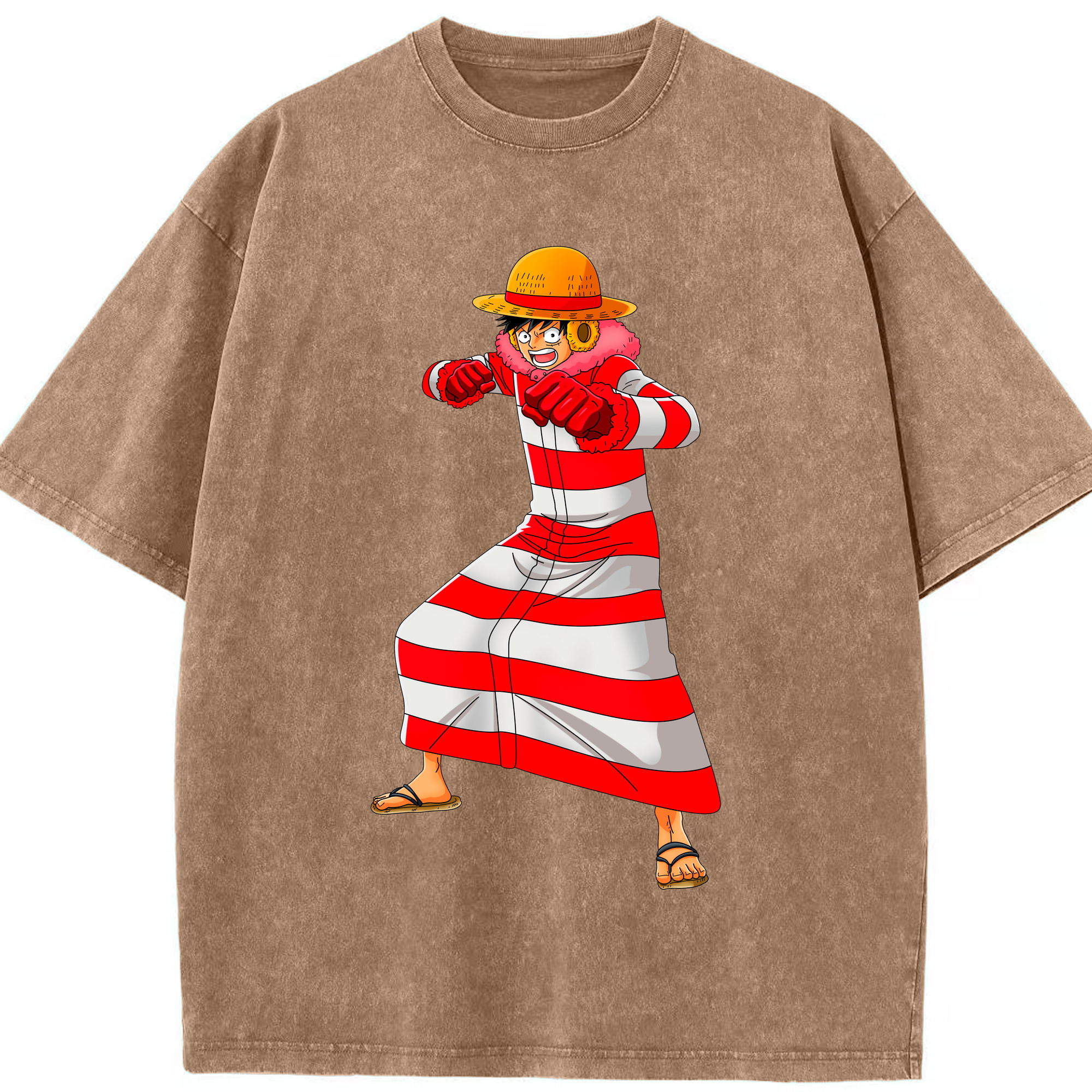 ワンピース モンキー・D・ルフィ ONE PIECE Monkey D. Luffy 綿100% ヴィンテージ風 半袖Tシャツ（フロントプリント）