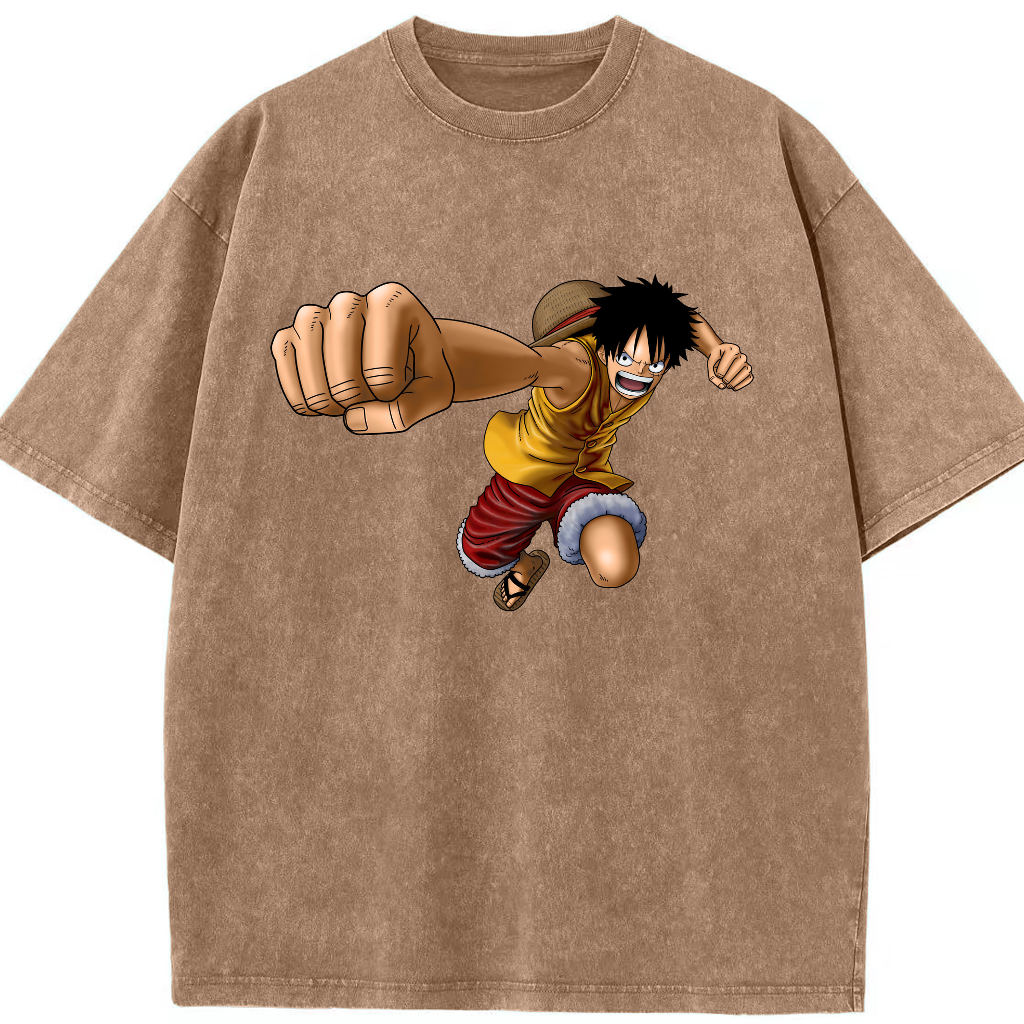 ワンピース モンキー・D・ルフィ ONE PIECE Monkey D. Luffy 綿100% ヴィンテージ風 半袖Tシャツ（フロントプリント）