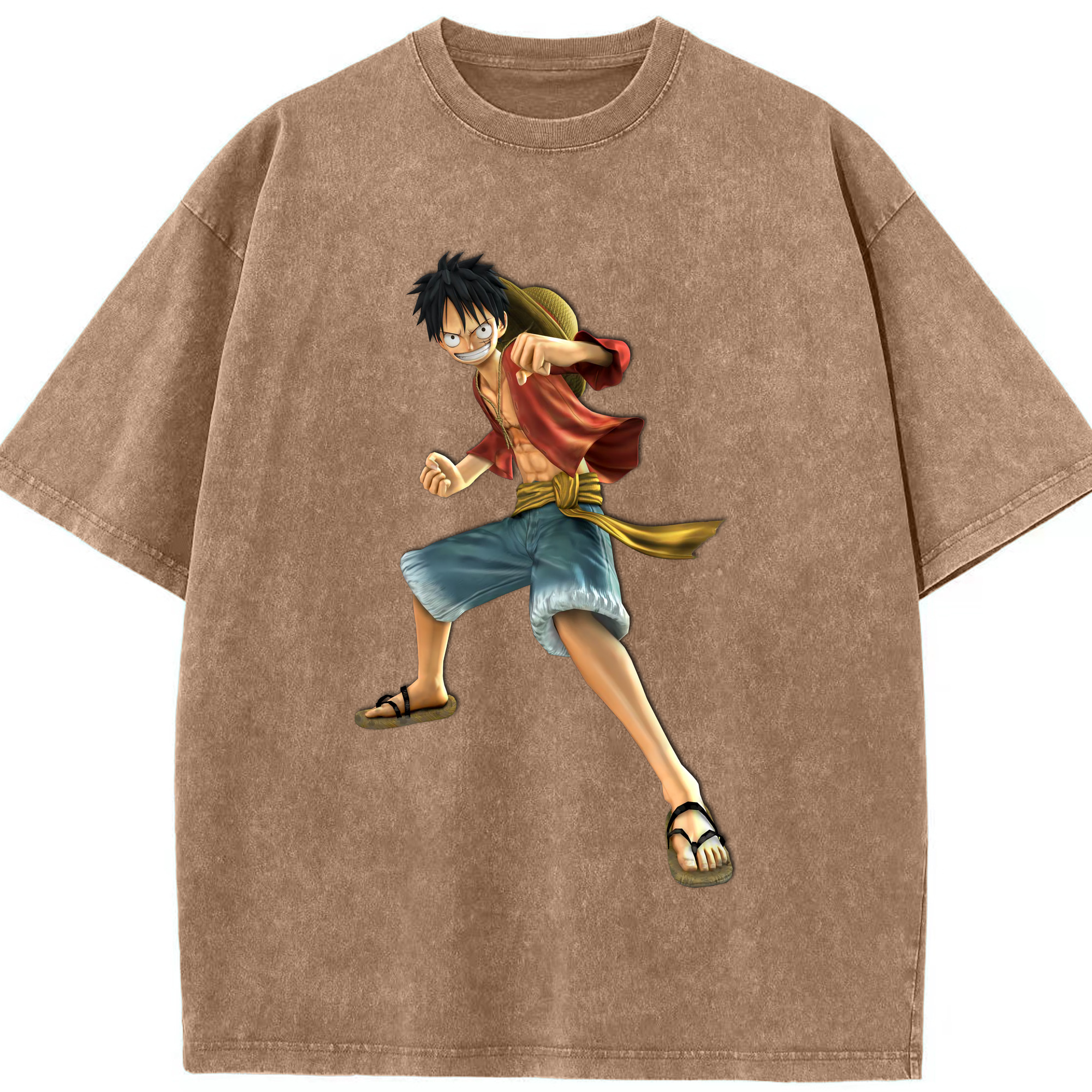 ワンピース モンキー・D・ルフィ ONE PIECE Monkey D. Luffy 綿100% ヴィンテージ風 半袖Tシャツ（フロントプリント）
