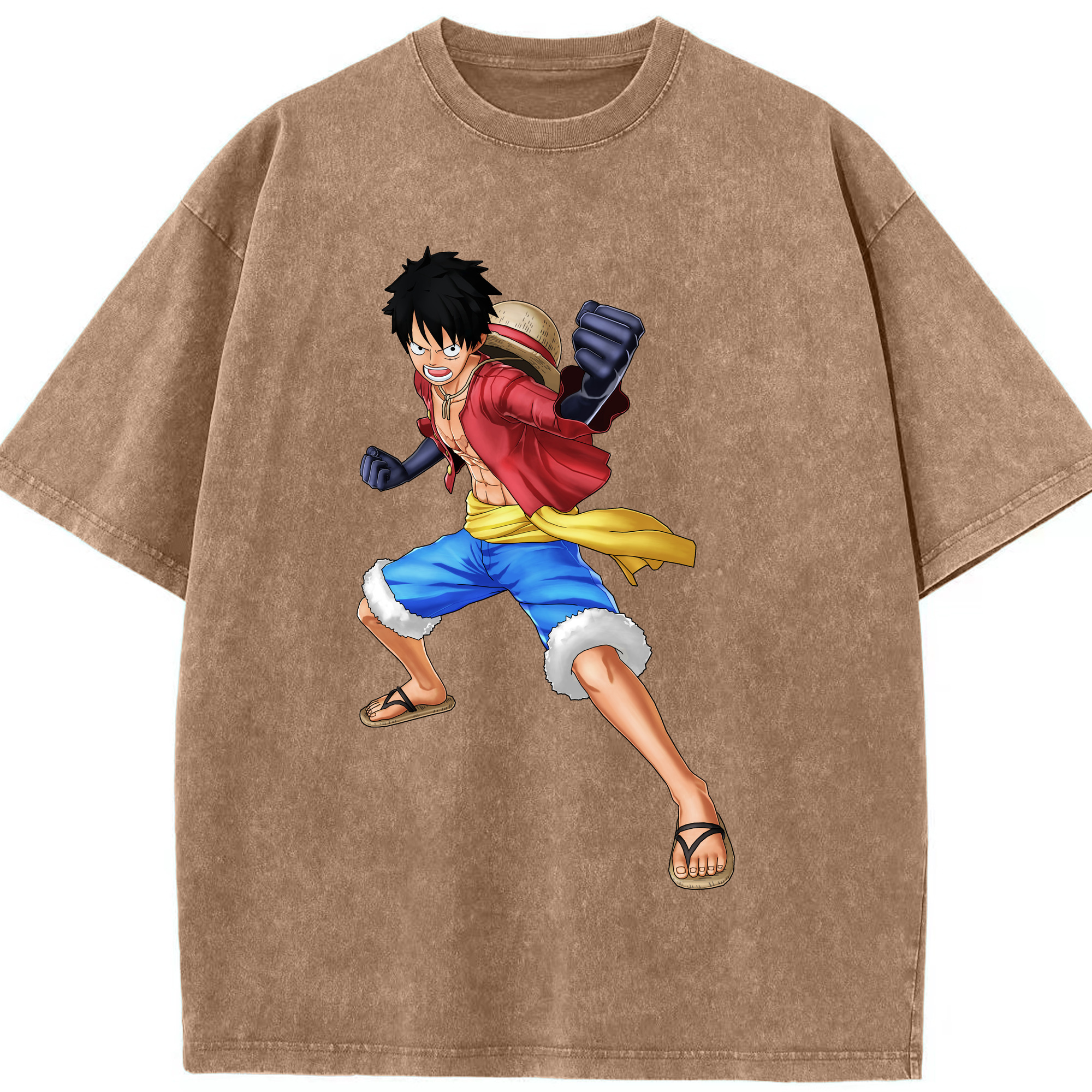ワンピース モンキー・D・ルフィ ONE PIECE Monkey D. Luffy 綿100% ヴィンテージ風 半袖Tシャツ（フロントプリント）