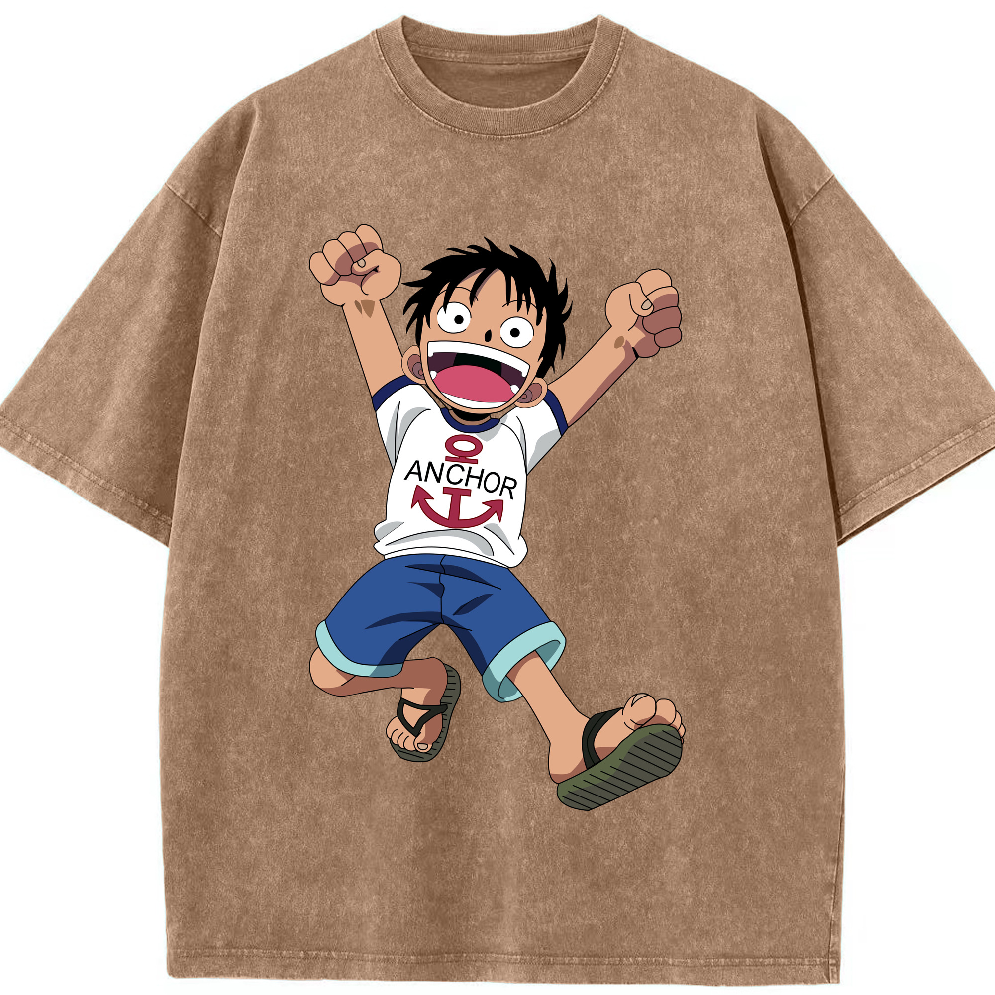 ワンピース モンキー・D・ルフィ ONE PIECE Monkey D. Luffy 綿100% ヴィンテージ風 半袖Tシャツ（フロントプリント）