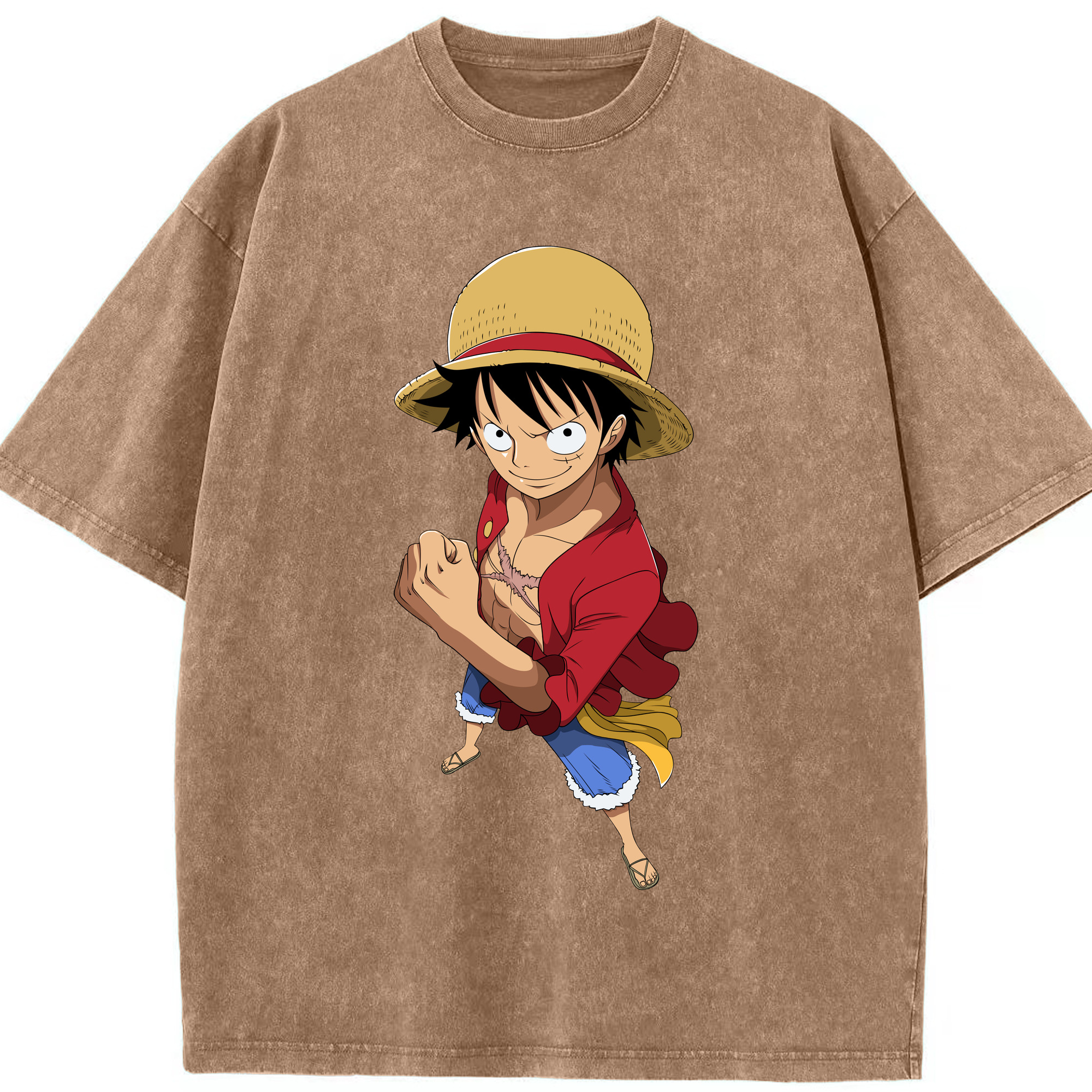 ワンピース モンキー・D・ルフィ ONE PIECE Monkey D. Luffy 綿100% ヴィンテージ風 半袖Tシャツ（フロントプリント）