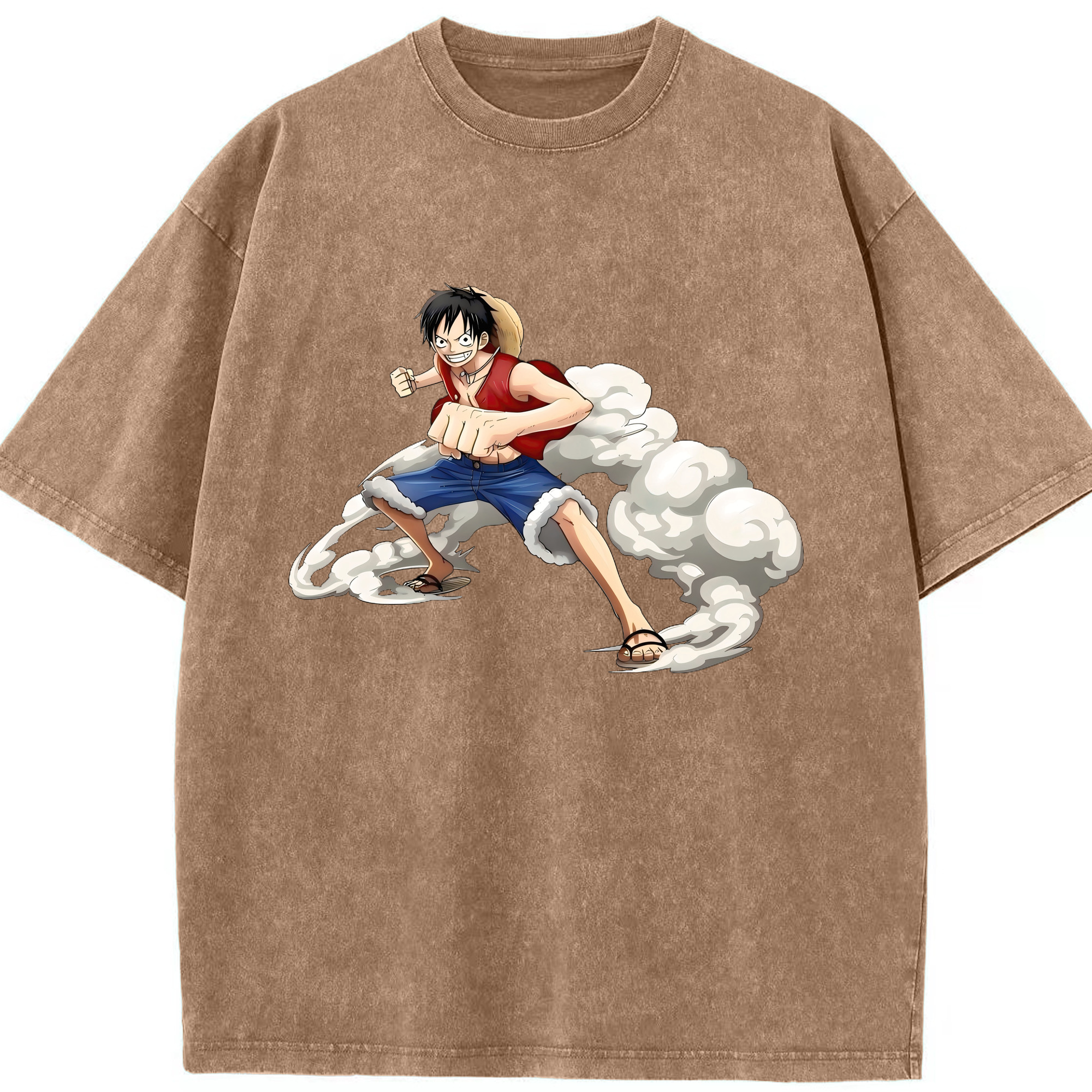 （画像用） ワンピース モンキー・D・ルフィ ONE PIECE Monkey D. Luffy 綿100% ヴィンテージ風 半袖Tシャツ（フロントプリント）