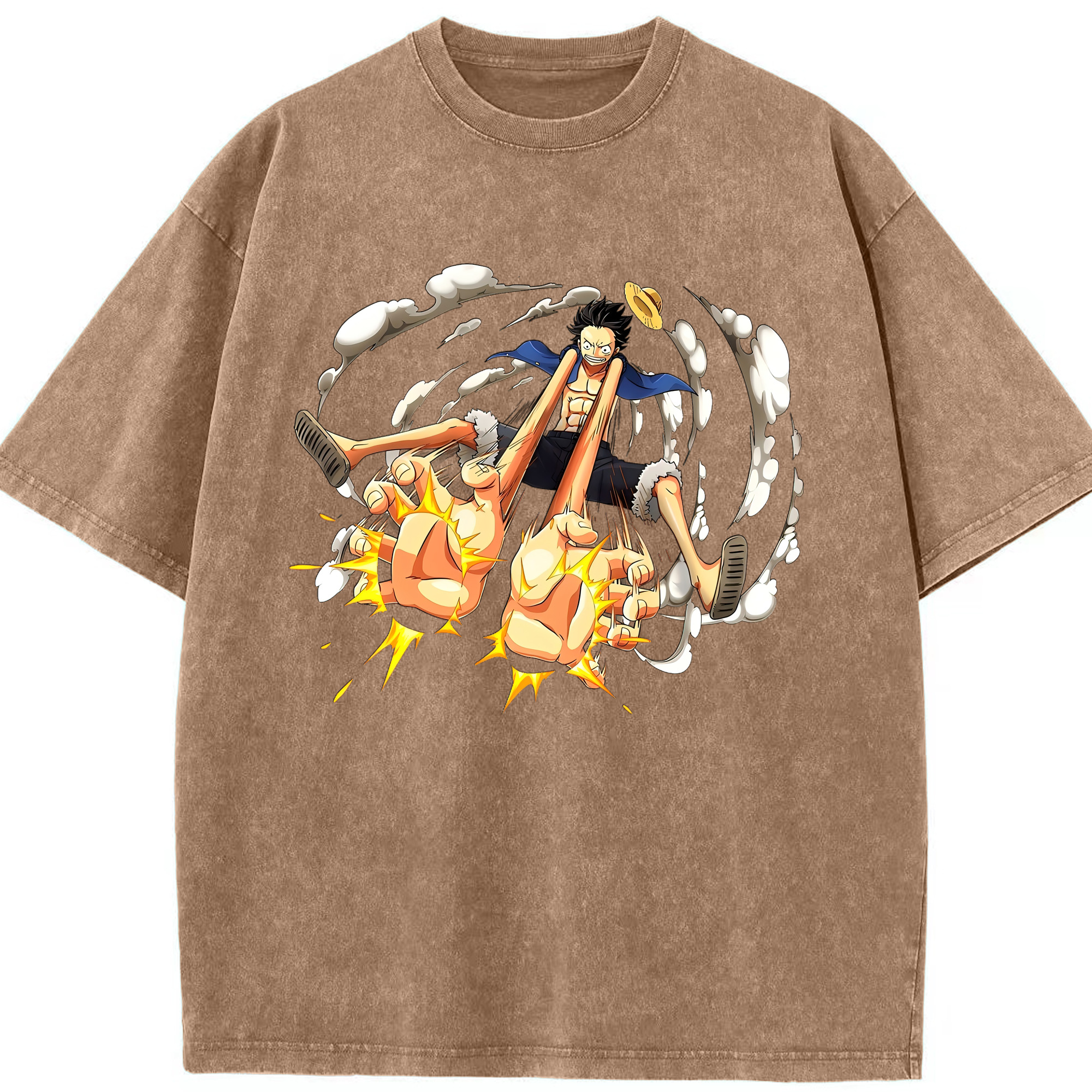 （画像用） ワンピース モンキー・D・ルフィ ONE PIECE Monkey D. Luffy 綿100% ヴィンテージ風 半袖Tシャツ（フロントプリント）
