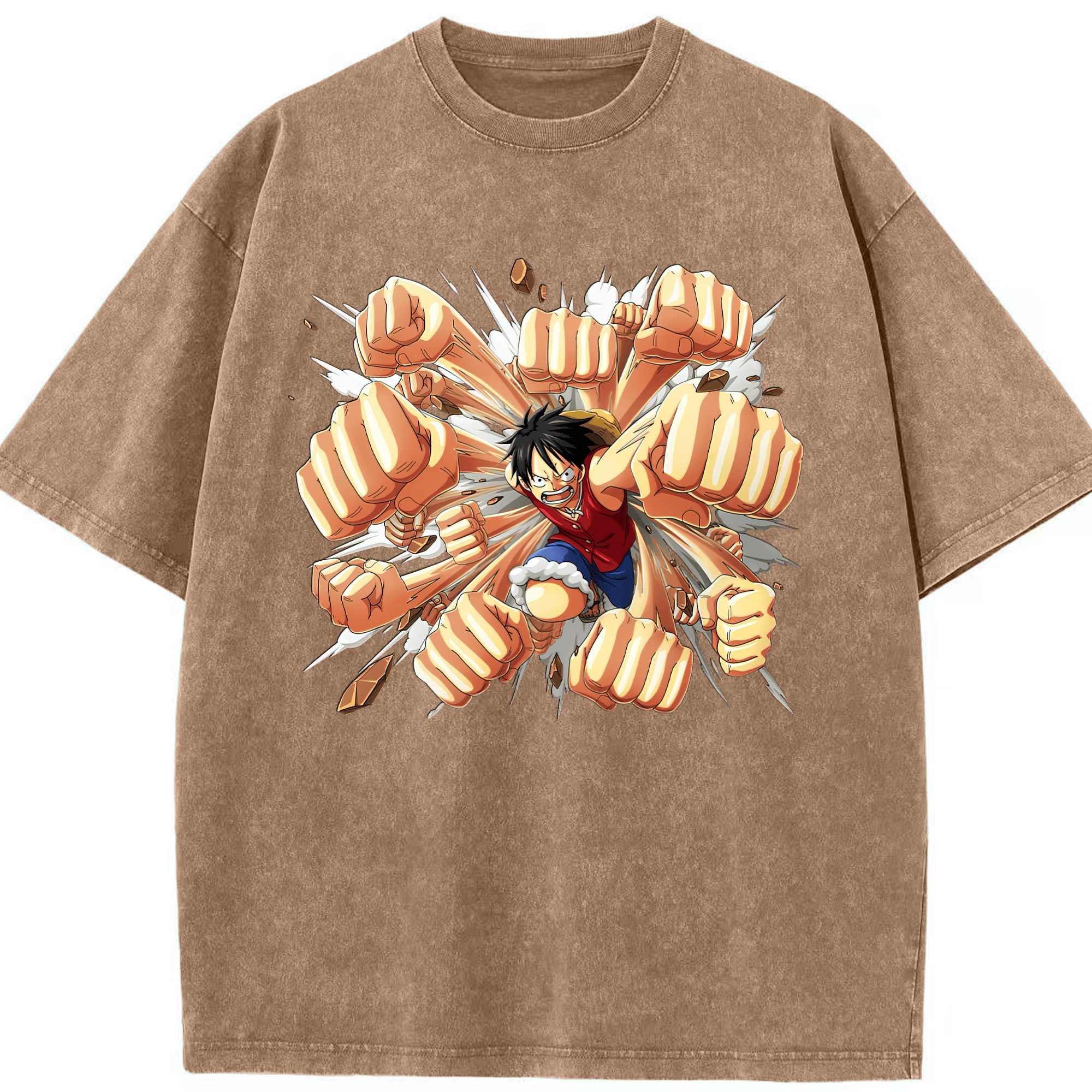 （画像用） ワンピース モンキー・D・ルフィ ONE PIECE Monkey D. Luffy 綿100% ヴィンテージ風 半袖Tシャツ（フロントプリント）