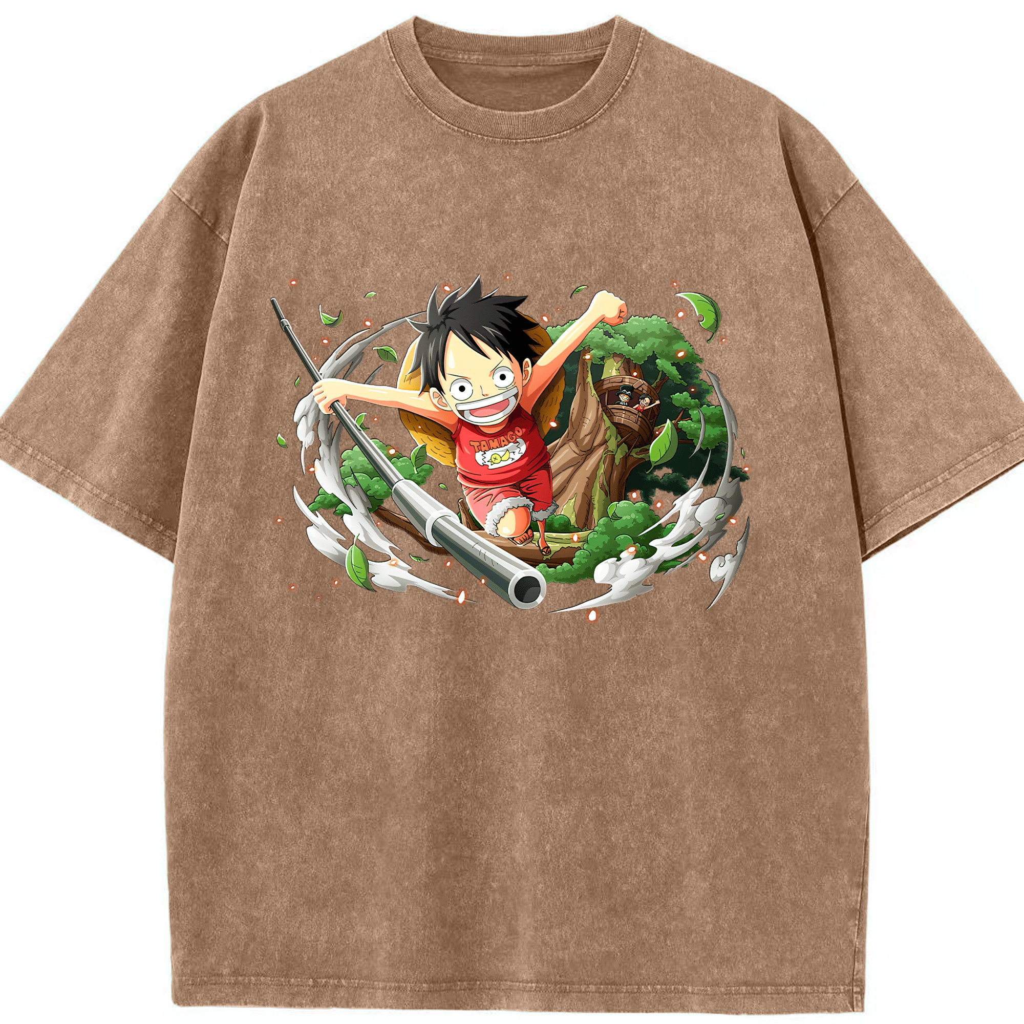ワンピース モンキー・D・ルフィ ONE PIECE Monkey D. Luffy 綿100% ヴィンテージ風 半袖Tシャツ（フロントプリント）