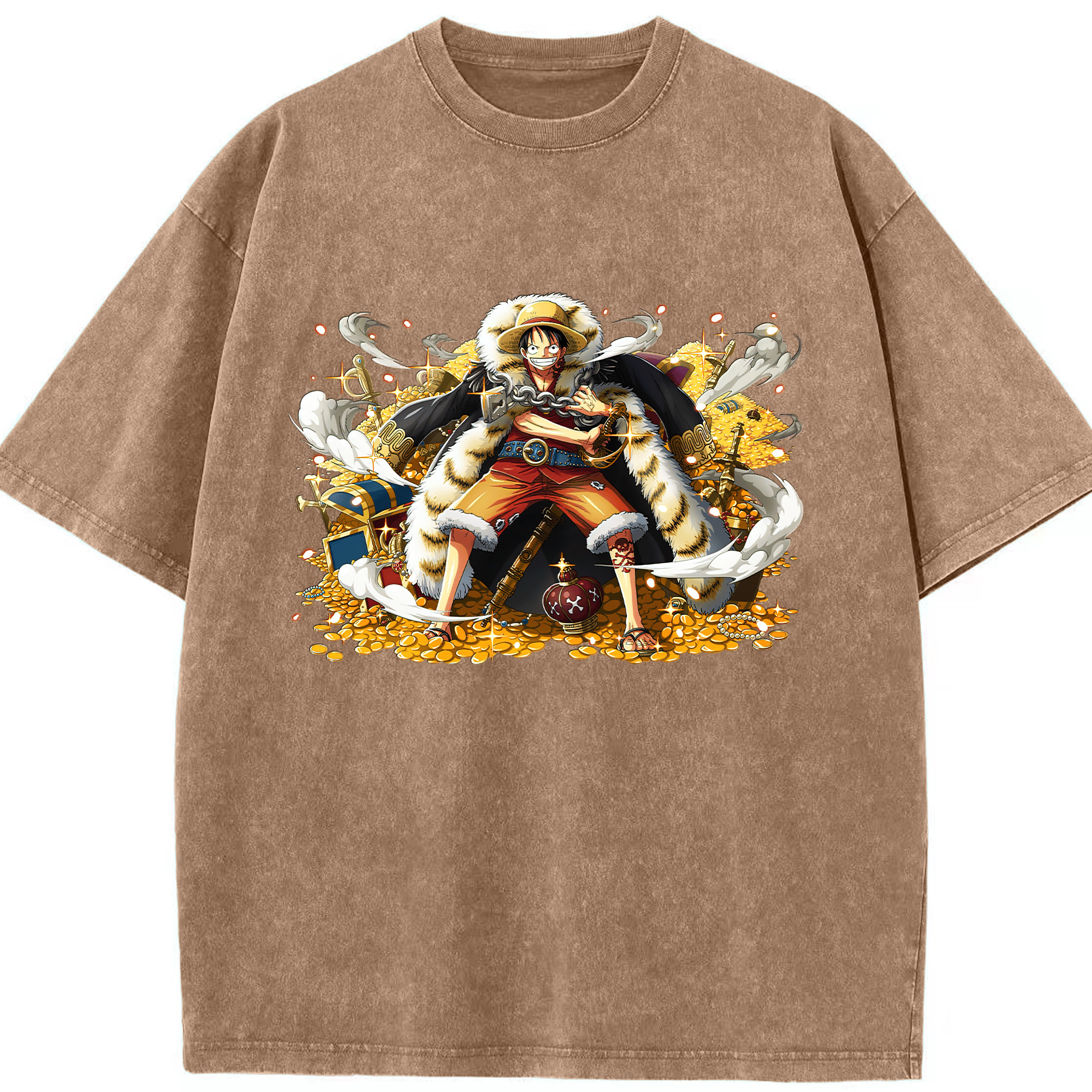 ワンピース モンキー・D・ルフィ ONE PIECE Monkey D. Luffy 綿100% ヴィンテージ風 半袖Tシャツ（フロントプリント）