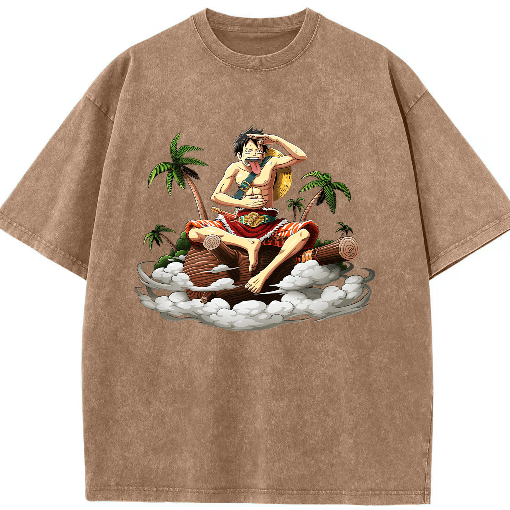 ワンピース モンキー・D・ルフィ ONE PIECE Monkey D. Luffy 綿100% ヴィンテージ風 半袖Tシャツ（フロントプリント）