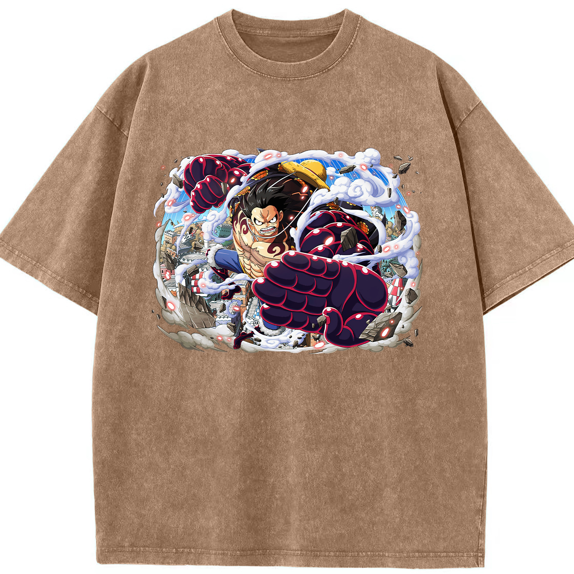 ワンピース モンキー・D・ルフィ ONE PIECE Monkey D. Luffy 綿100% ヴィンテージ風 半袖Tシャツ（フロントプリント）