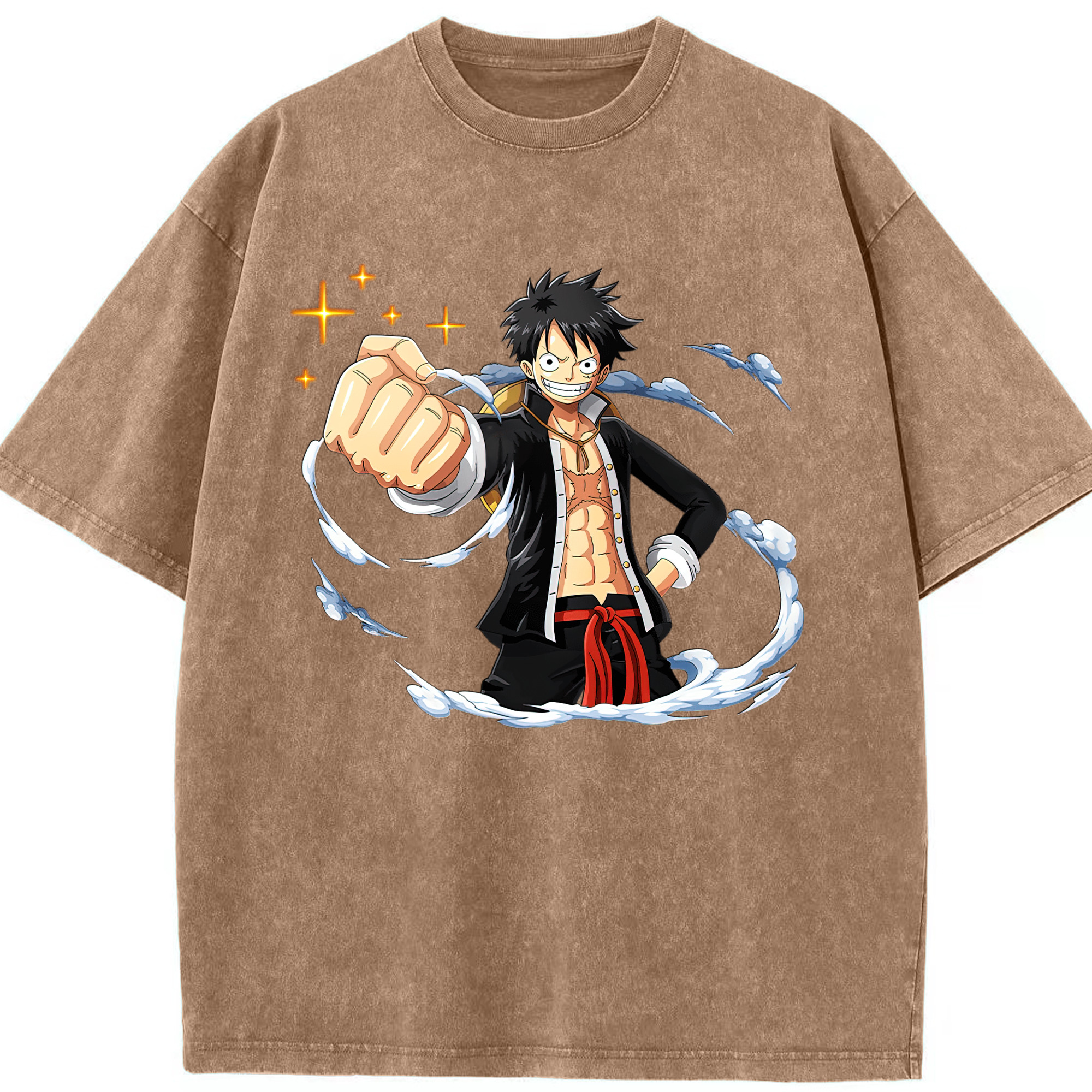 ワンピース モンキー・D・ルフィ ONE PIECE Monkey D. Luffy 綿100% ヴィンテージ風 半袖Tシャツ（フロントプリント）