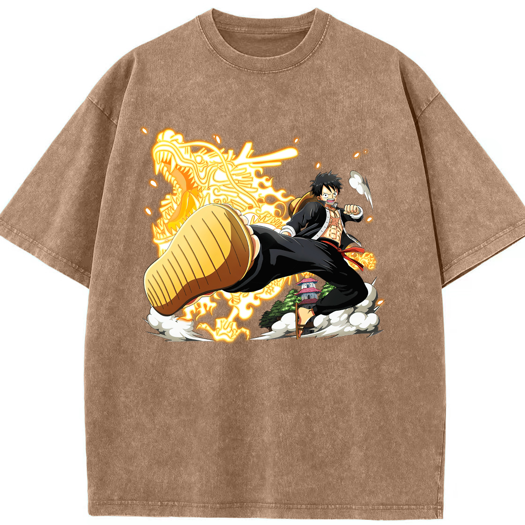 ワンピース モンキー・D・ルフィ ONE PIECE Monkey D. Luffy 綿100% ヴィンテージ風 半袖Tシャツ（フロントプリント）