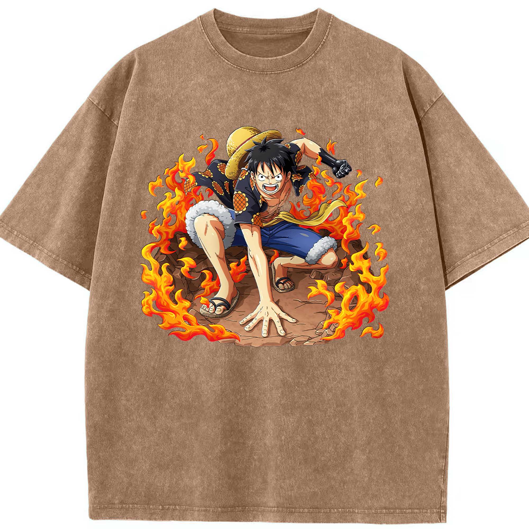 ワンピース モンキー・D・ルフィ ONE PIECE Monkey D. Luffy 綿100% ヴィンテージ風 半袖Tシャツ（フロントプリント）